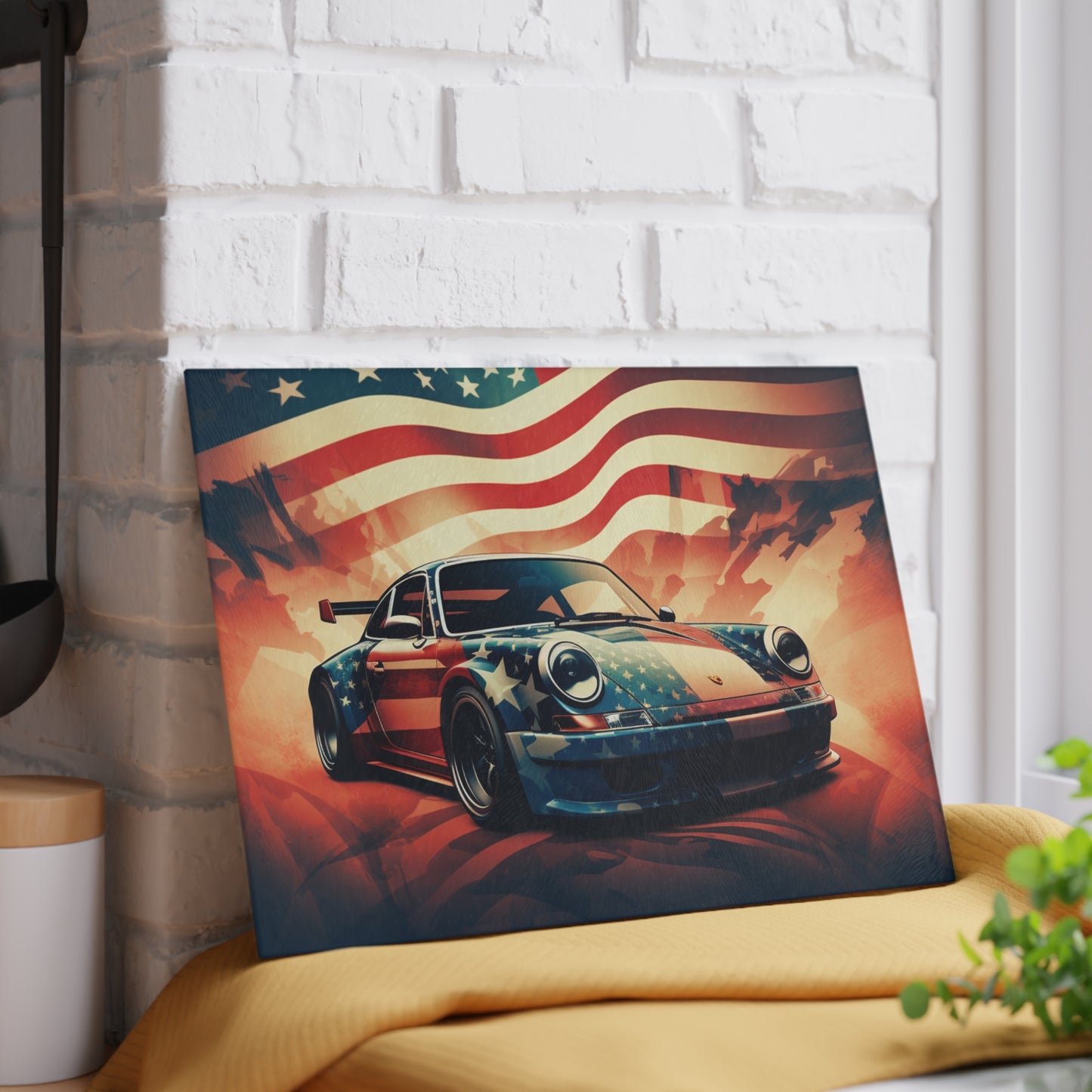 Glass Cutting Board Abstract American Flag Background Porsche 4