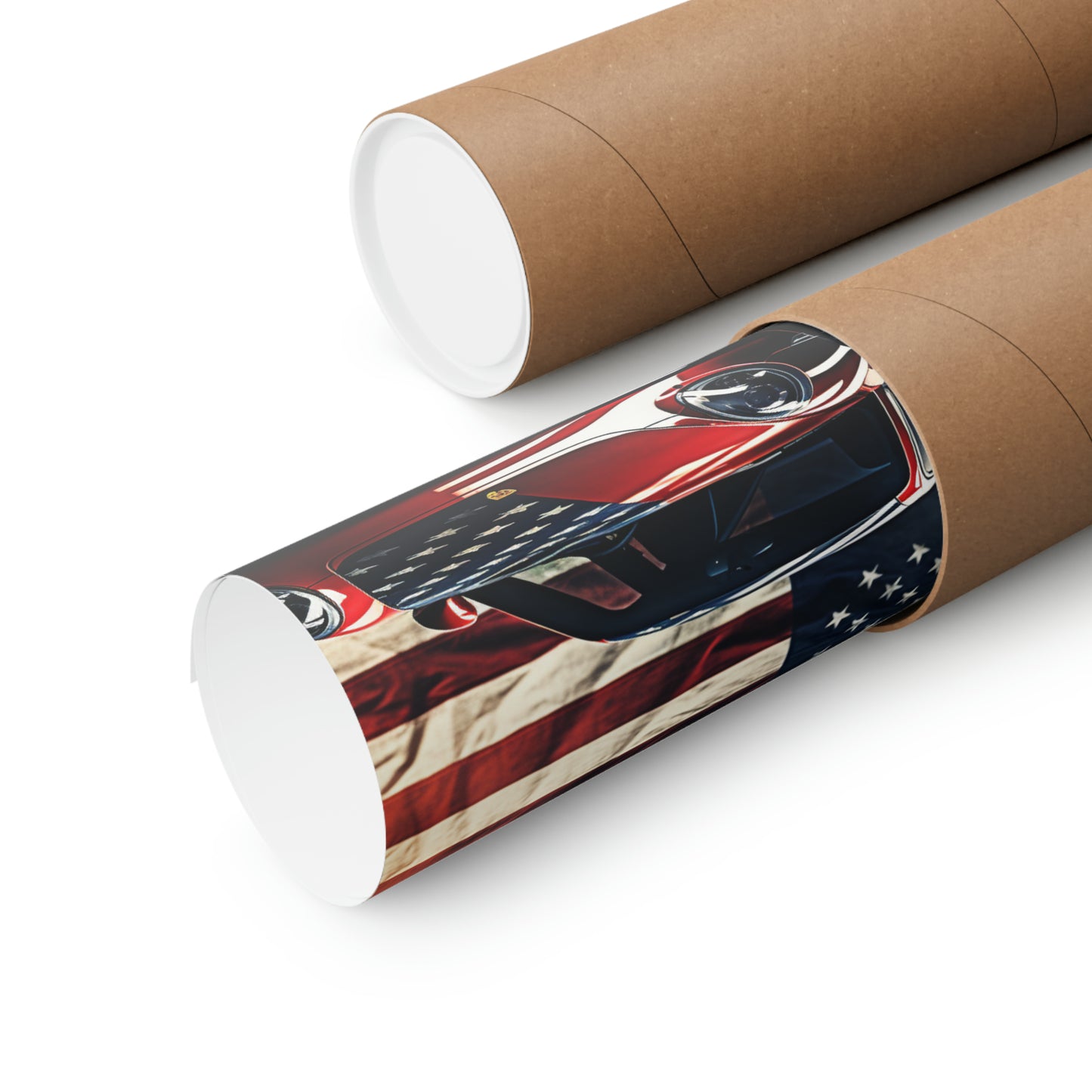 Premium Matte Vertical Posters American Flag Background Porsche 2