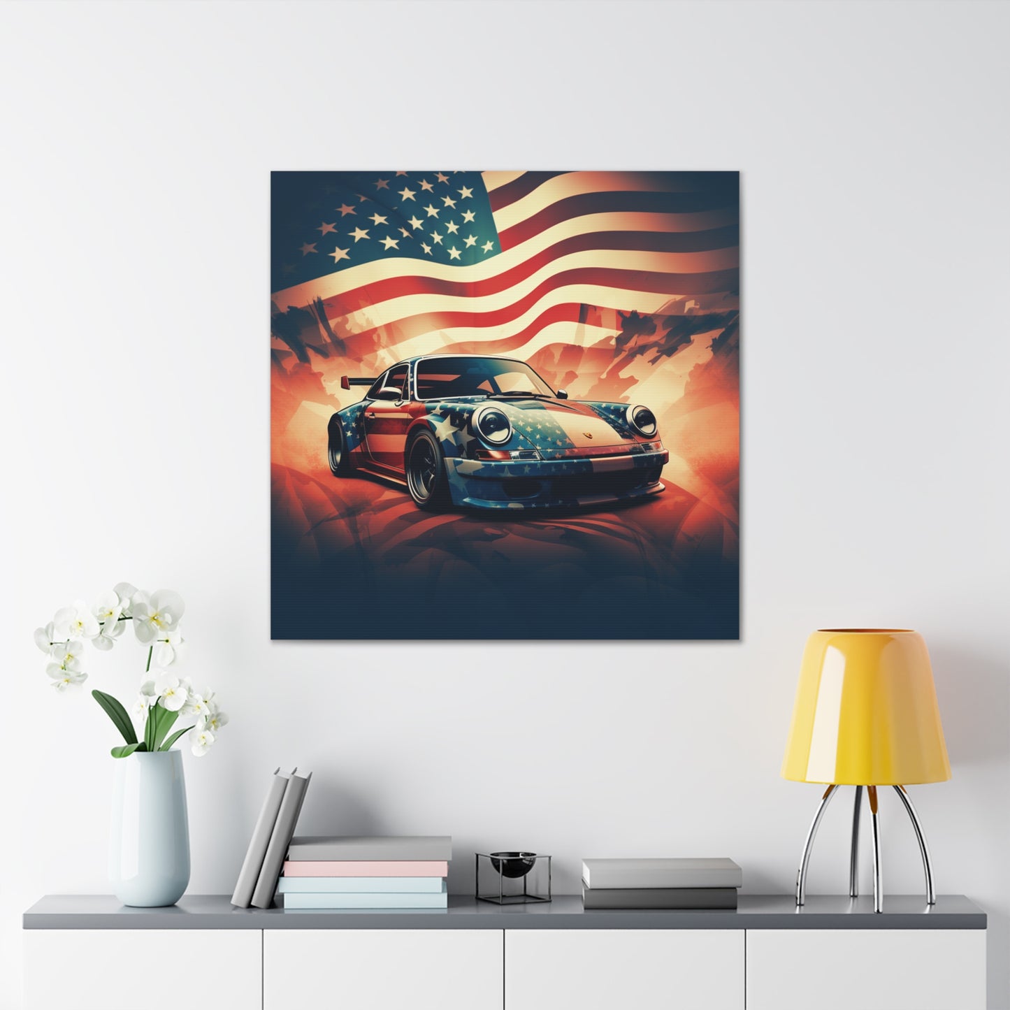 Canvas Gallery Wraps Abstract American Flag Background Porsche 4