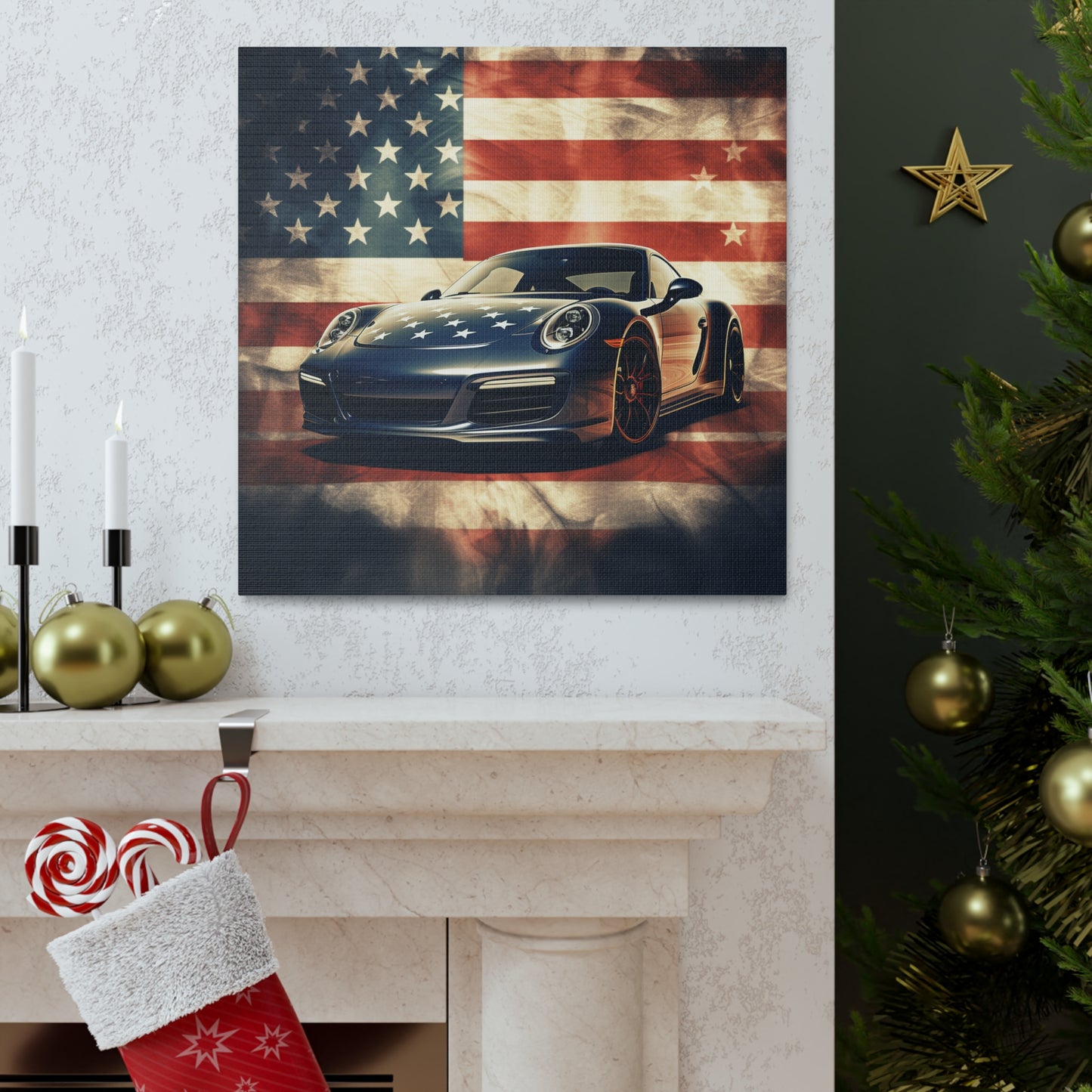 Canvas Gallery Wraps Abstract American Flag Background Porsche 3