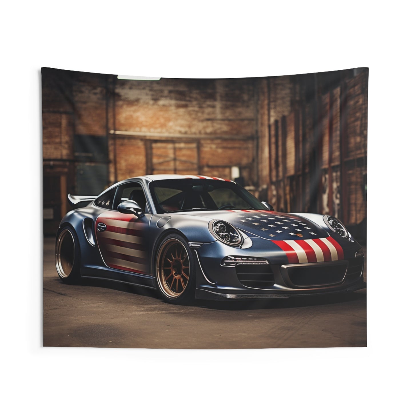 Indoor Wall Tapestries American Flag Porsche 1