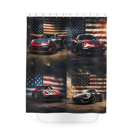 Polyester Shower Curtain American Flag Background Porsche 5