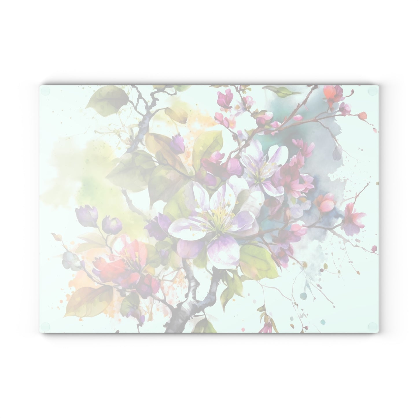 Glass Cutting Board Mother Nature Bright Spring Colors Realistic Watercolor 4