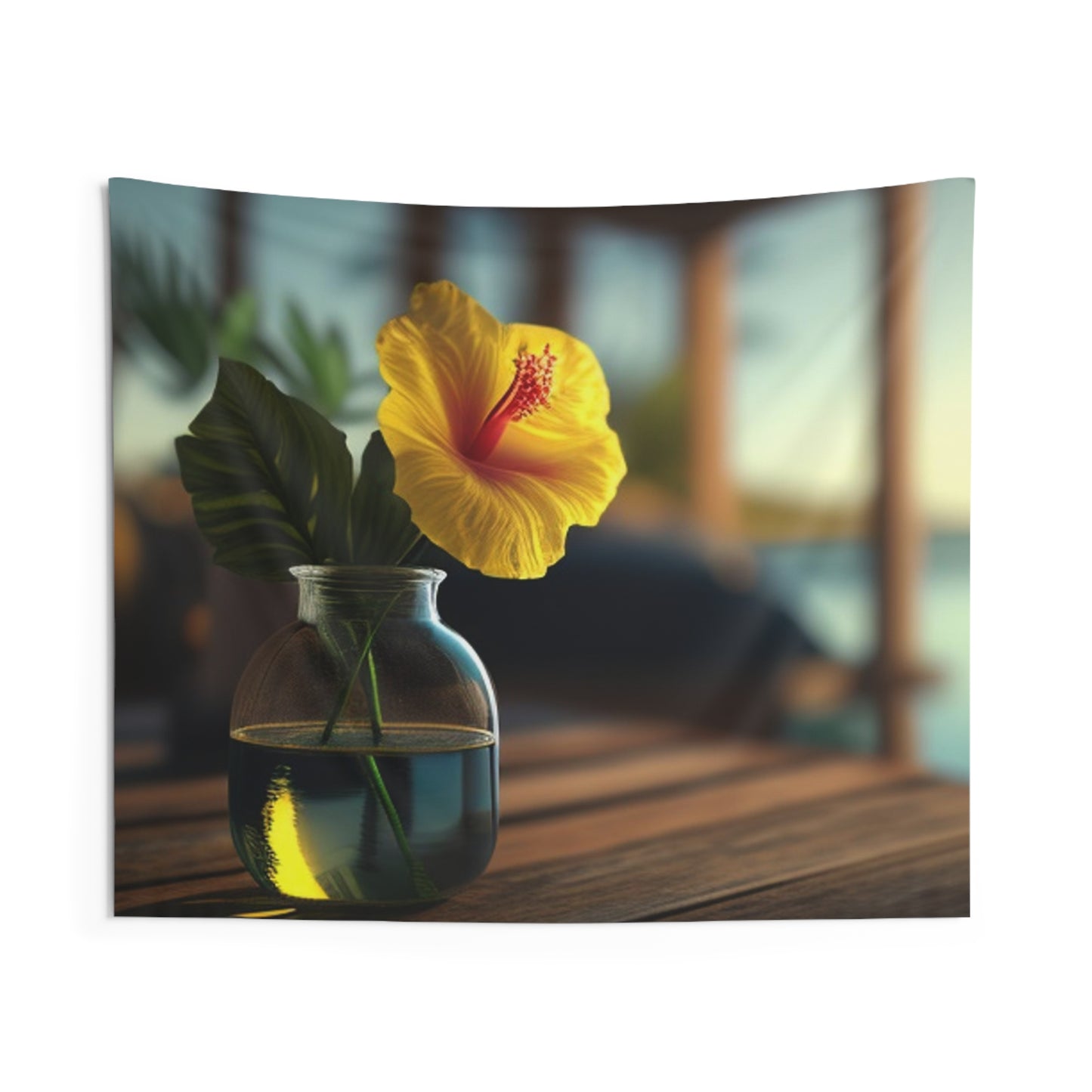 Indoor Wall Tapestries Yellow Hibiscus Wood 2