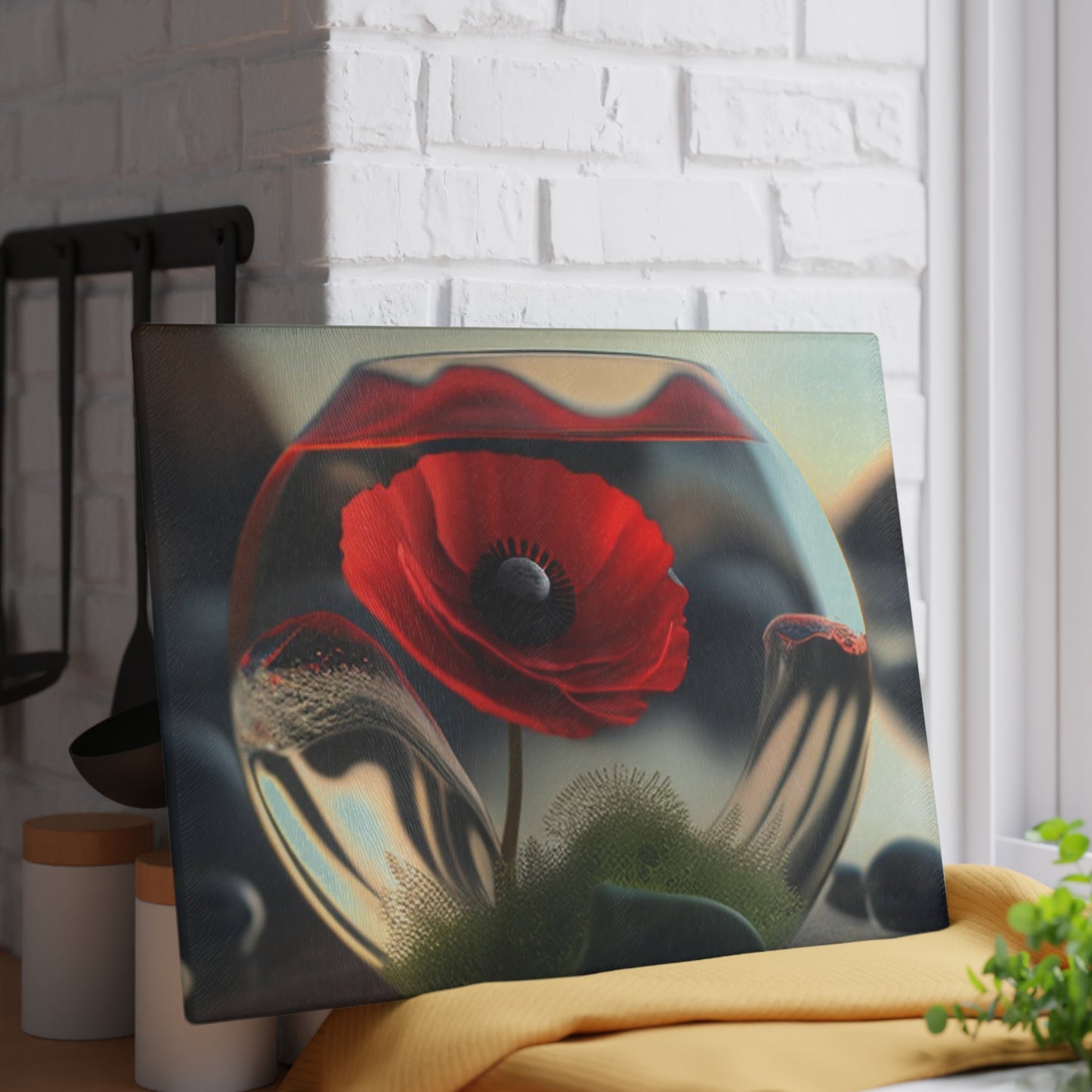 Glass Cutting Board Red Anemone in a Vase 3