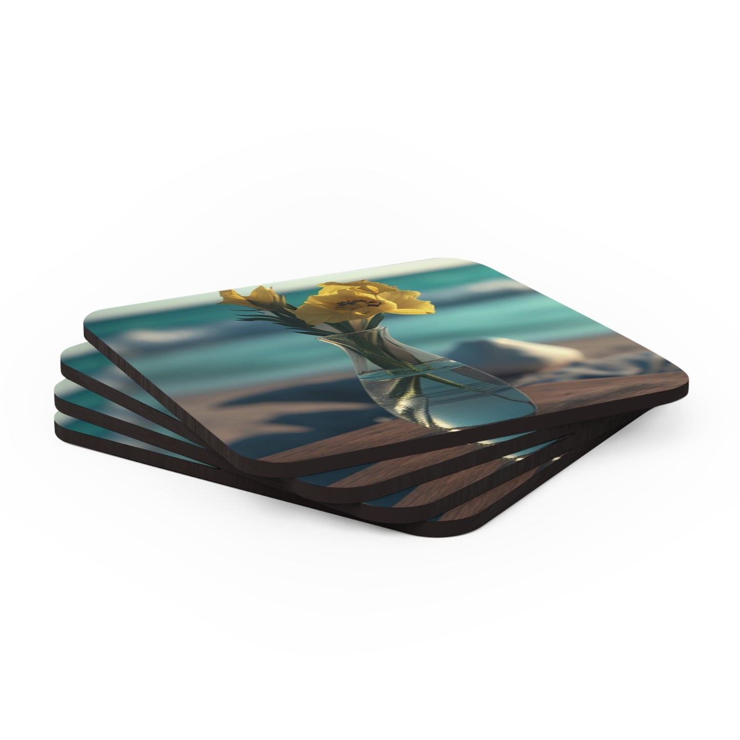 Corkwood Coaster Set Yellow Gladiolus glass 4