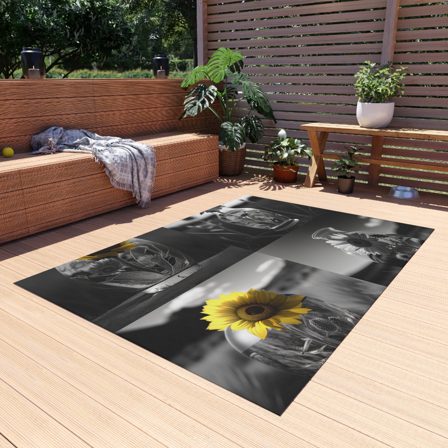 Outdoor Rug  Yellw Sunflower in a vase 5