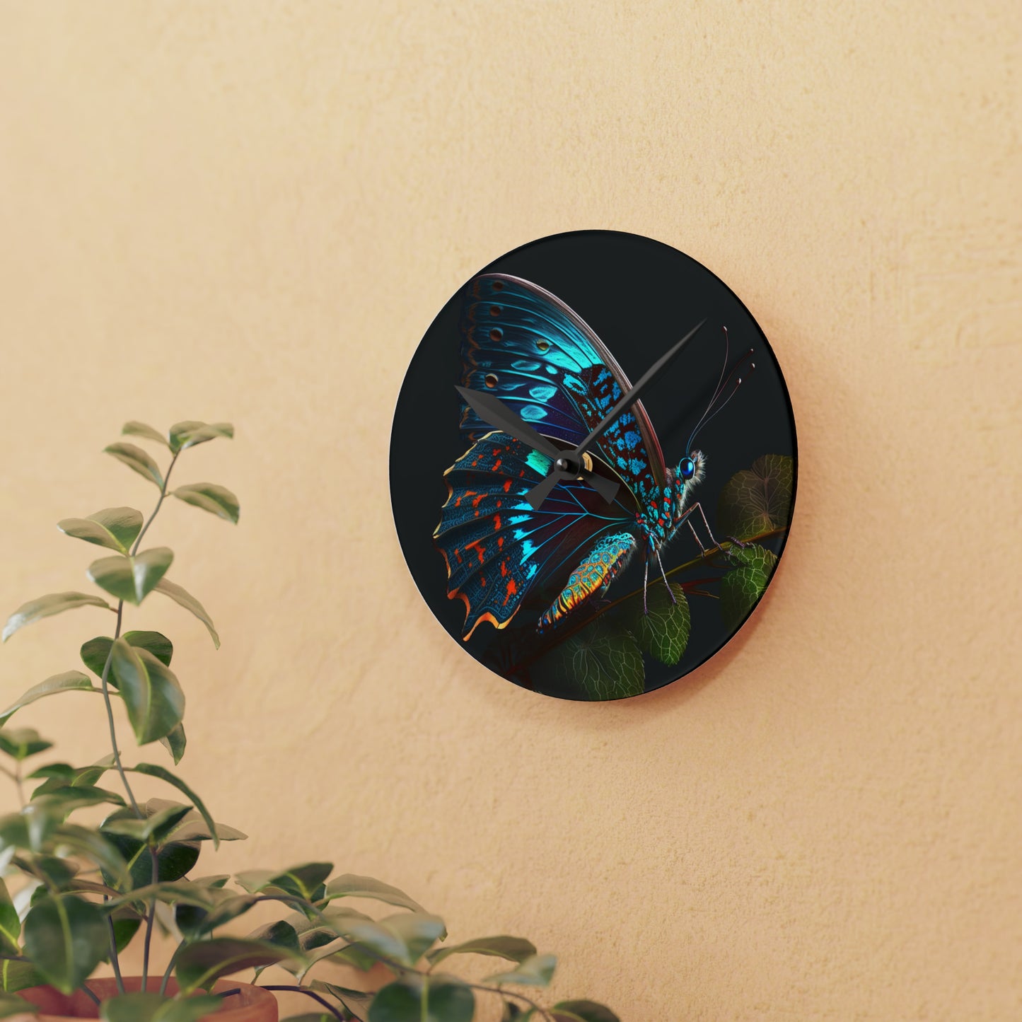 Acrylic Wall Clock Hue Neon Butterfly 2