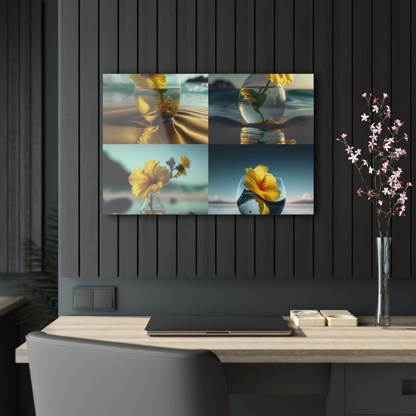 Acrylic Prints Yellow Hibiscus glass 5