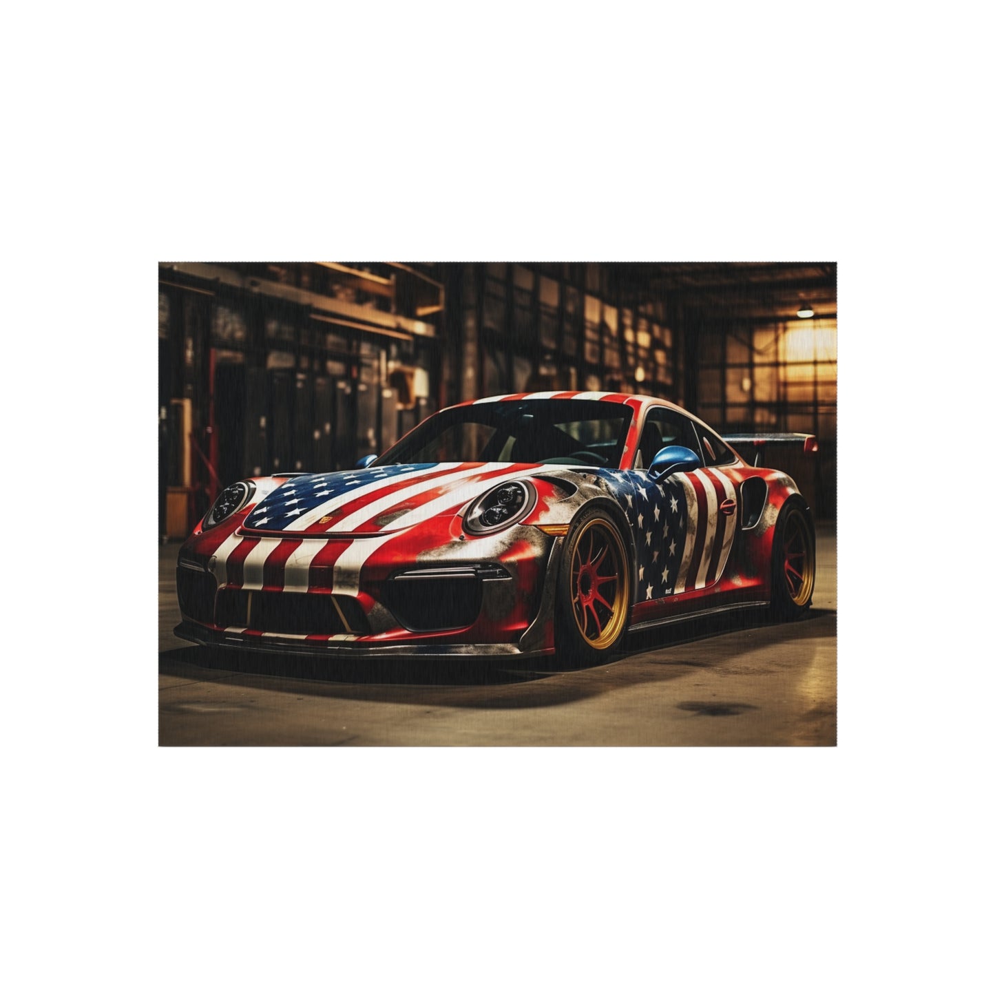 Outdoor Rug  American Flag Porsche 4