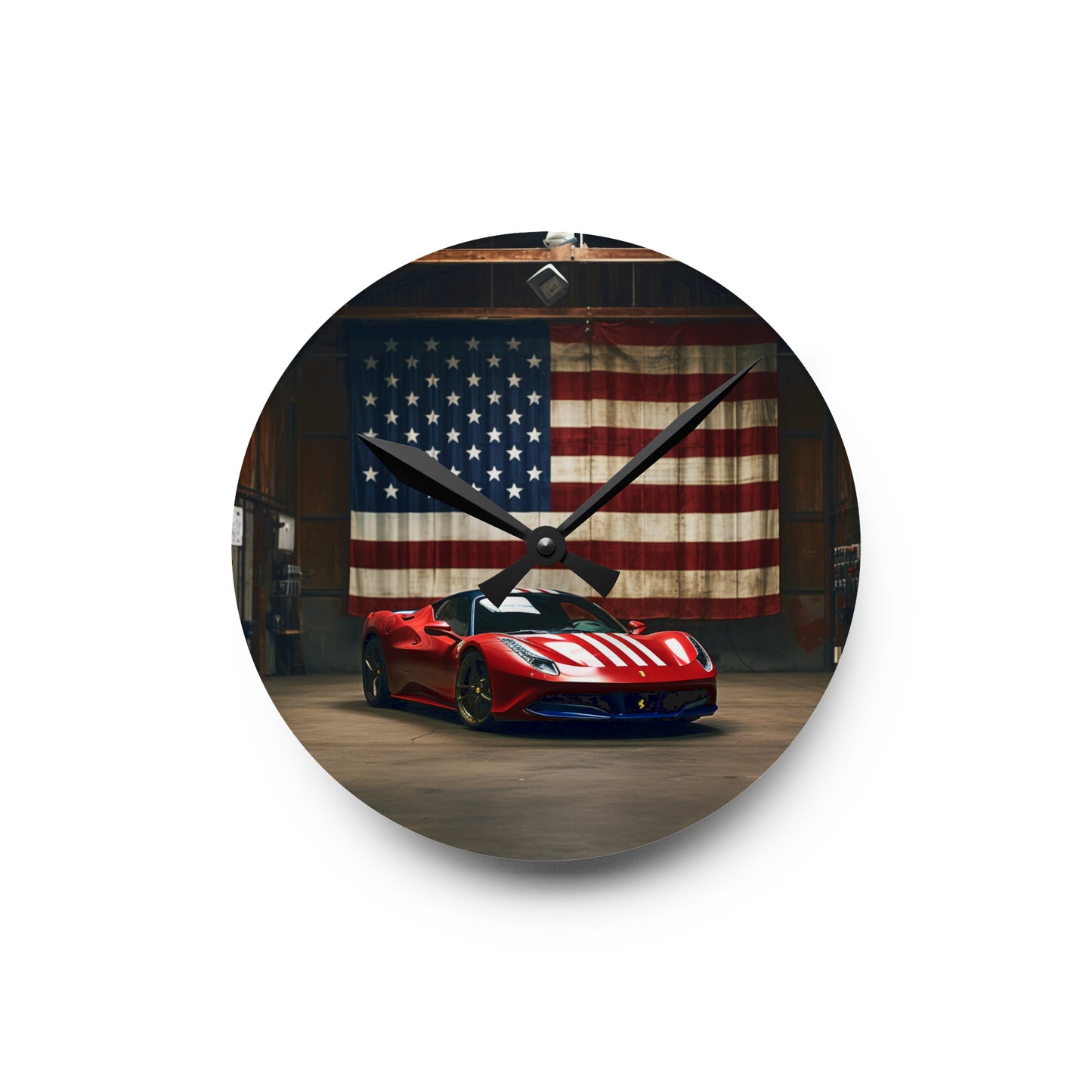 Acrylic Wall Clock American Flag Farrari 4