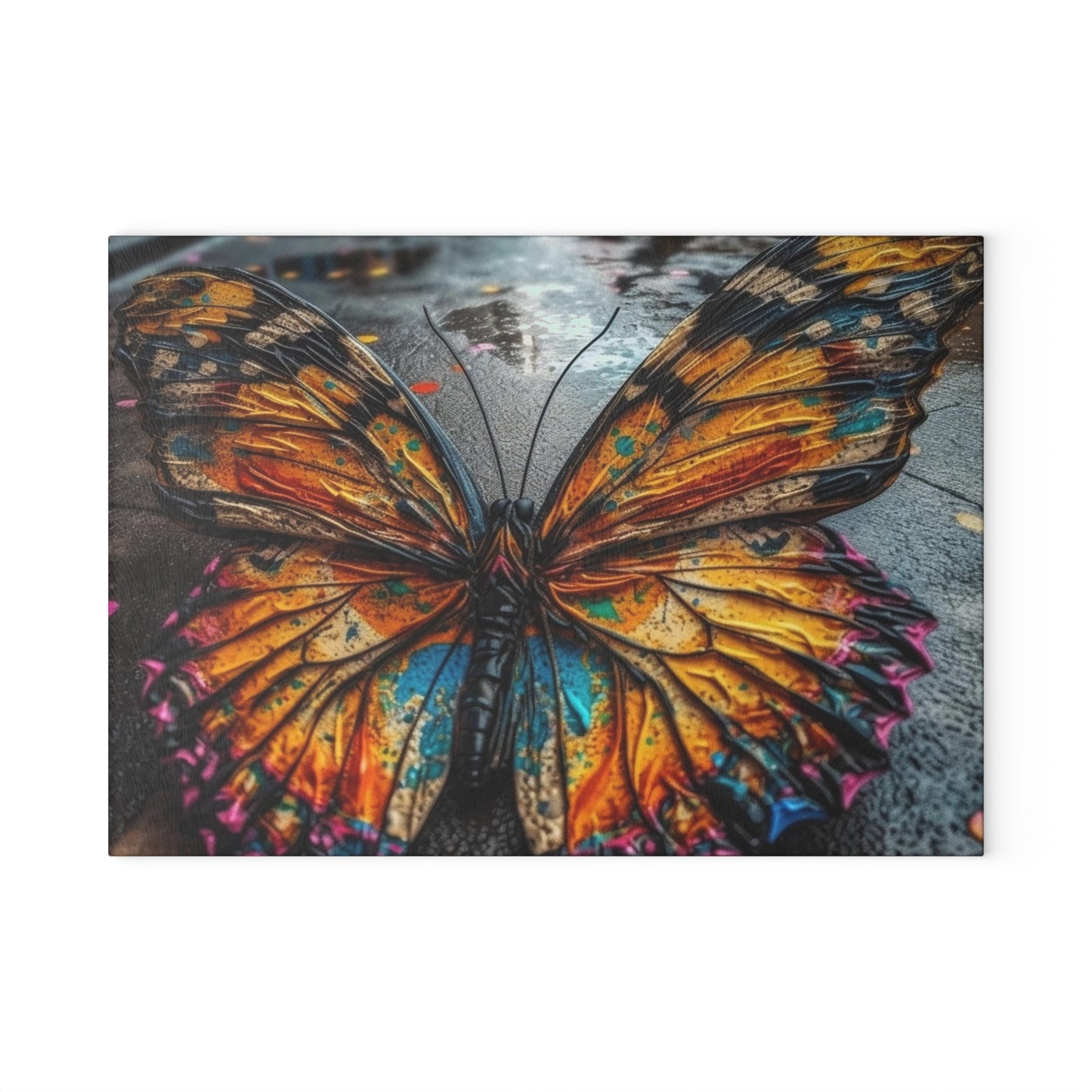 Glass Cutting Board Liquid Street Butterfly 1