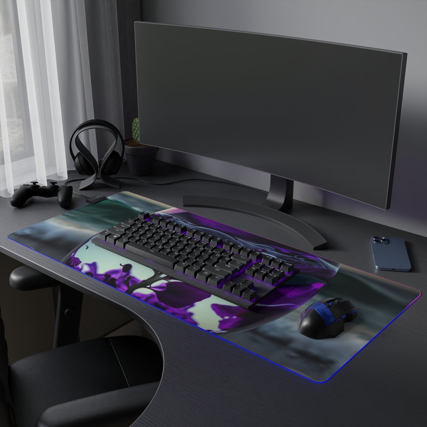 LED Gaming Mouse Pad Purple Sweet pea in a vase 4