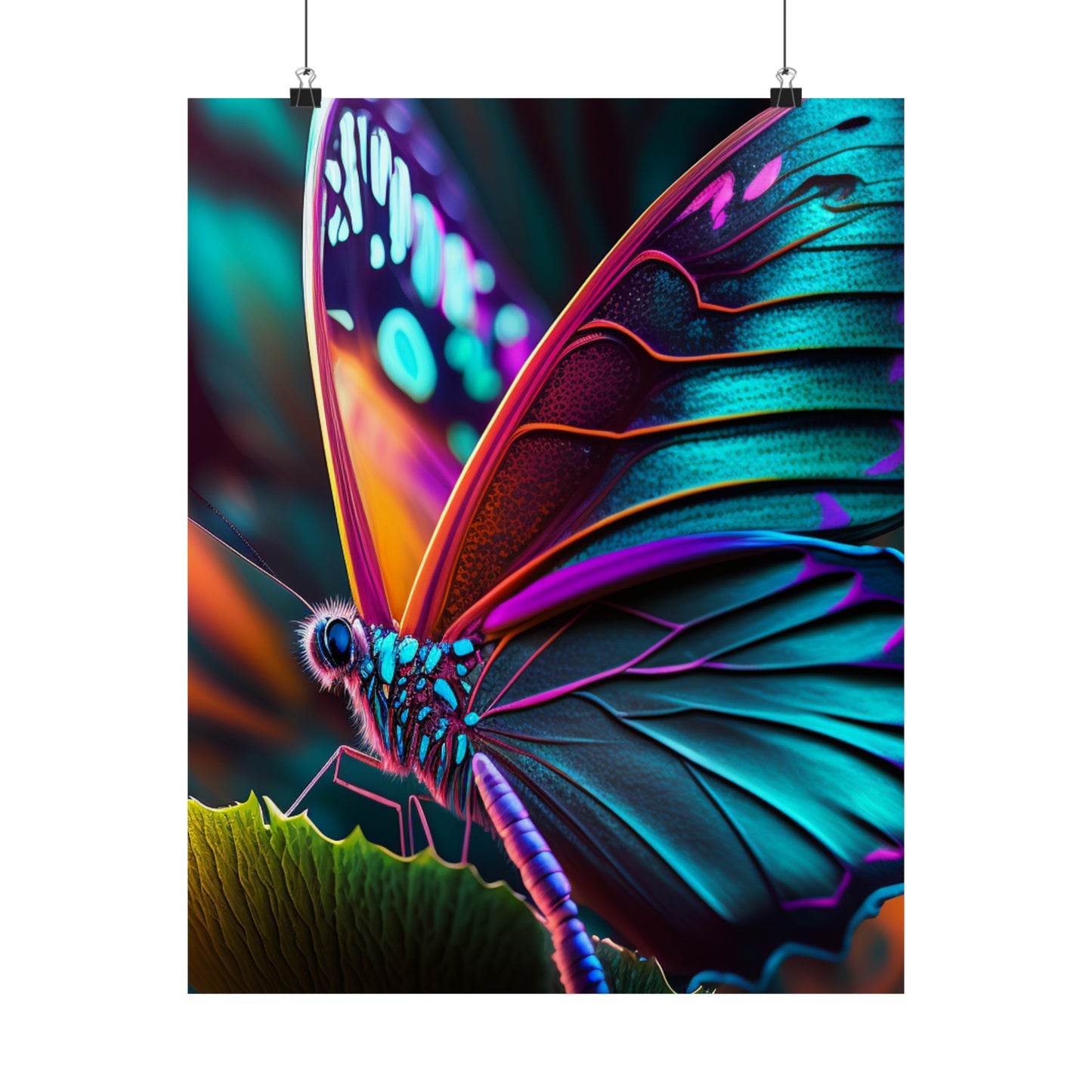 Premium Matte Vertical Posters Neon Butterfly Macro 1