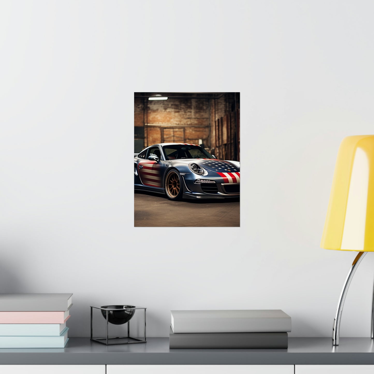 Premium Matte Vertical Posters American Flag Porsche 1