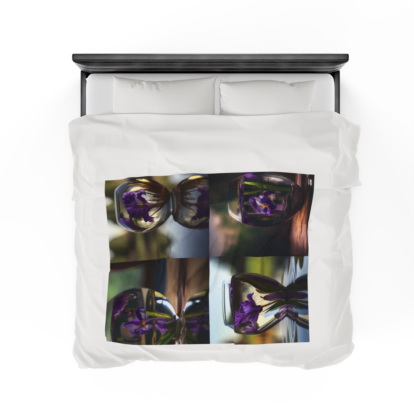 Velveteen Plush Blanket Purple Iris in a vase 5