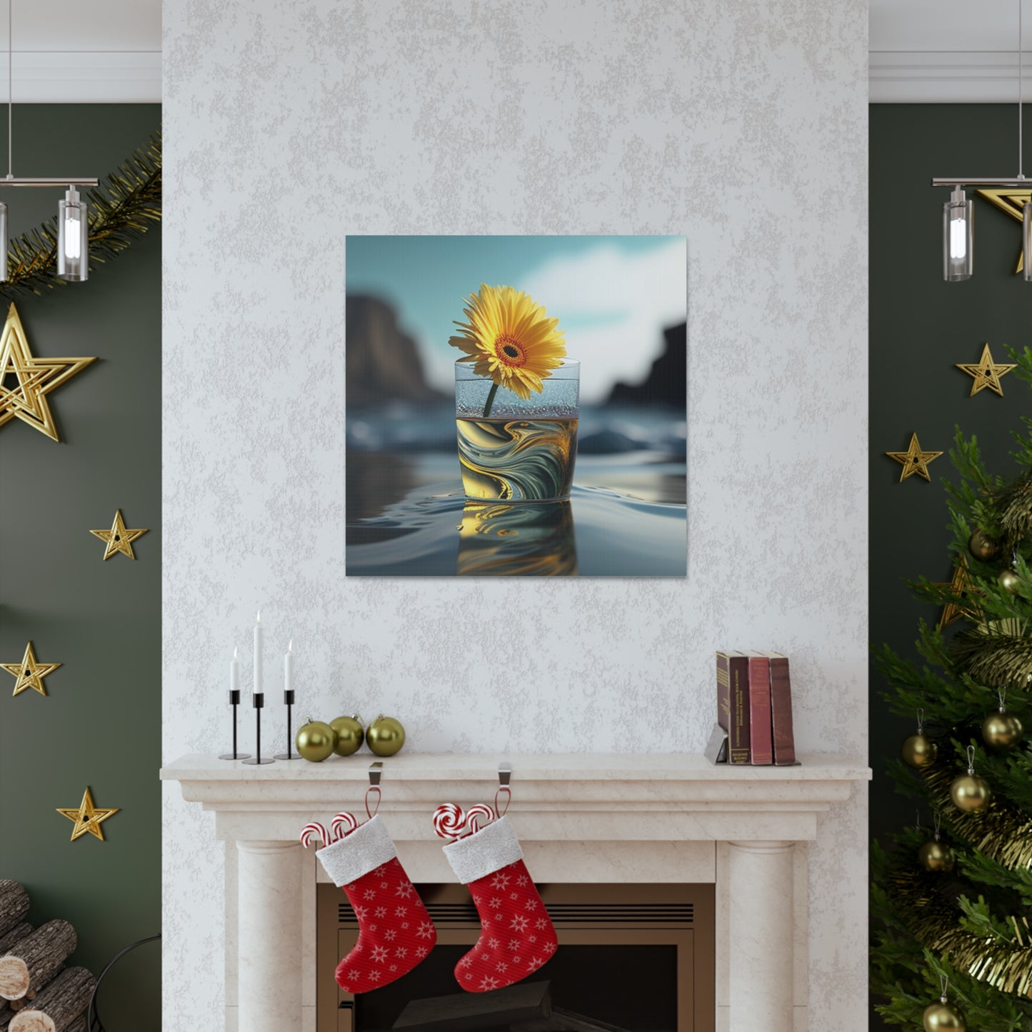 Canvas Gallery Wraps yello Gerbera glass 2