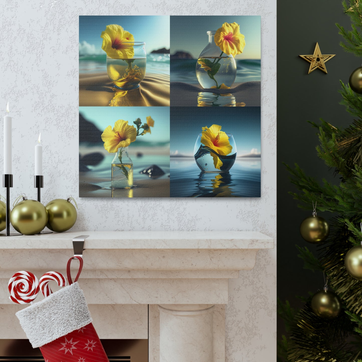 Canvas Gallery Wraps Yellow Hibiscus glass 5