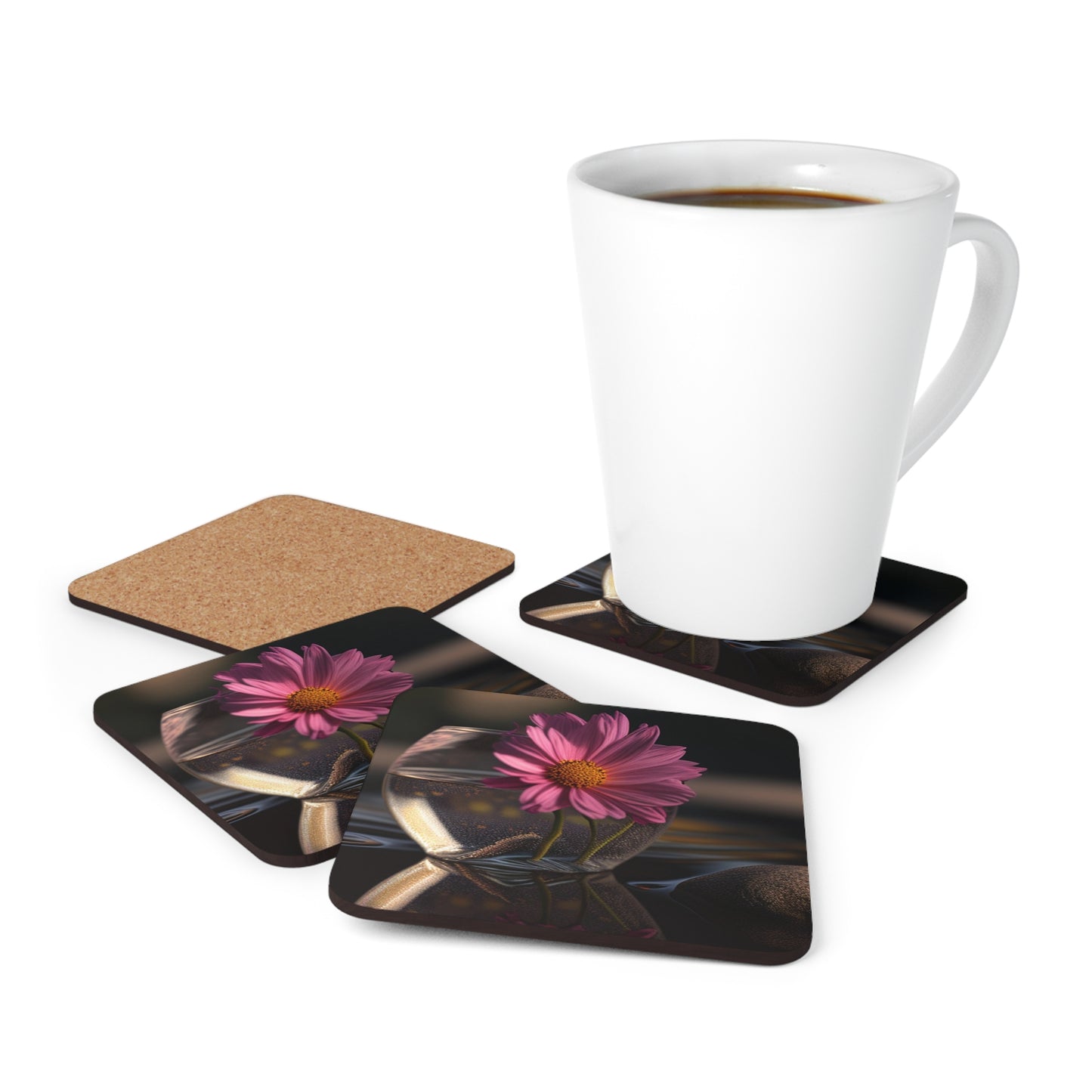 Corkwood Coaster Set Pink Daisy 4