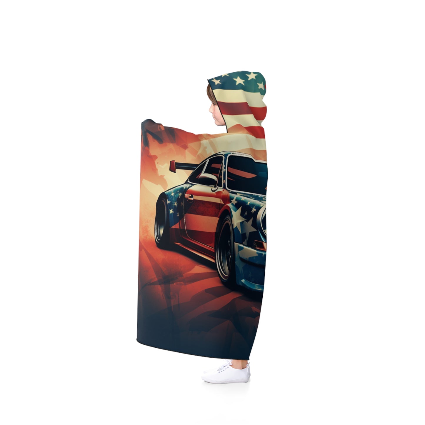 Hooded Blanket Abstract American Flag Background Porsche 4