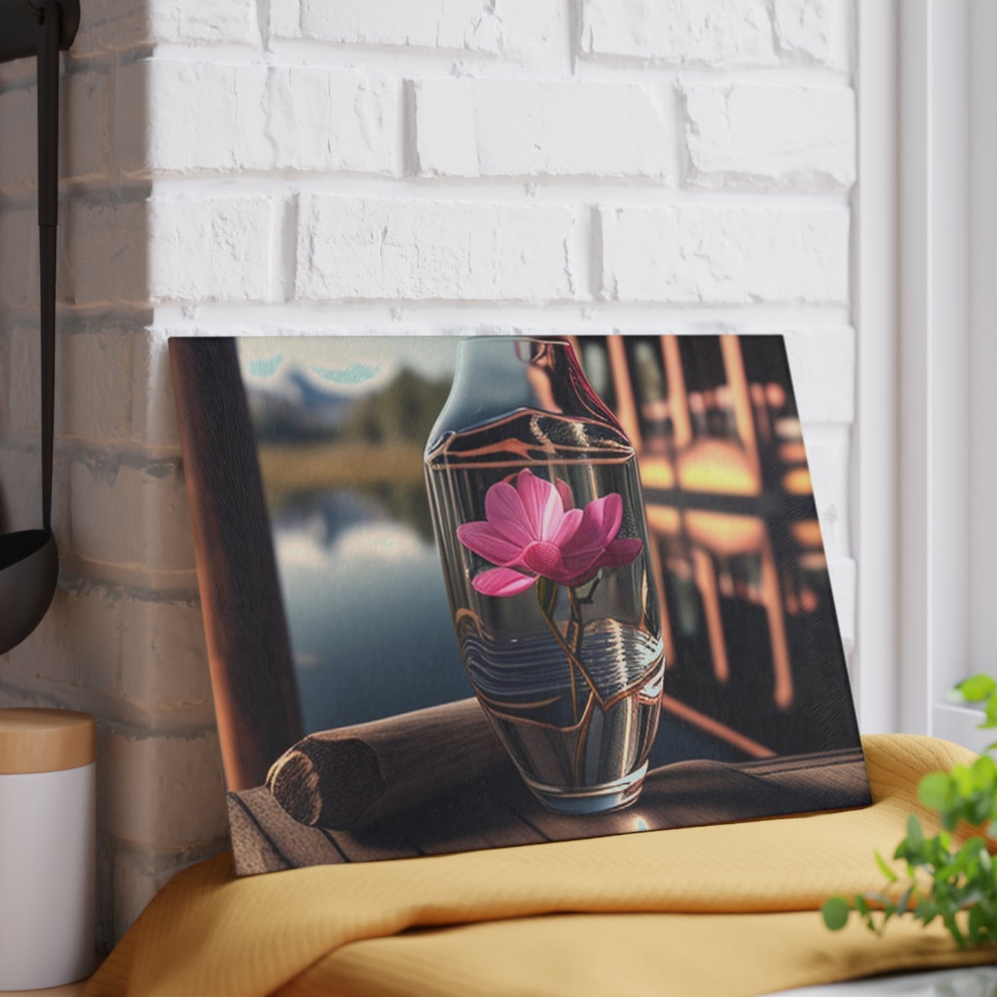 Glass Cutting Board Magnolia in a Glass vase 3