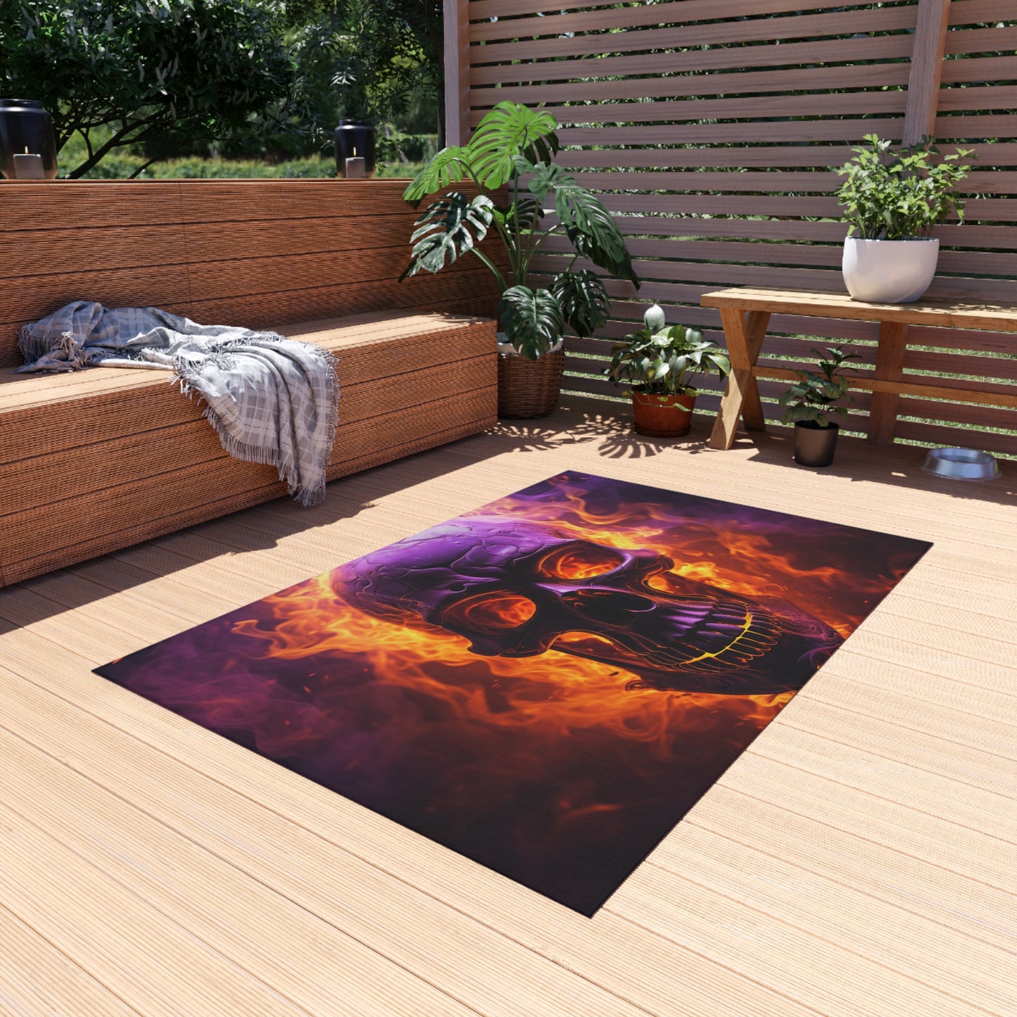 Outdoor Rug  Skull Flames 3