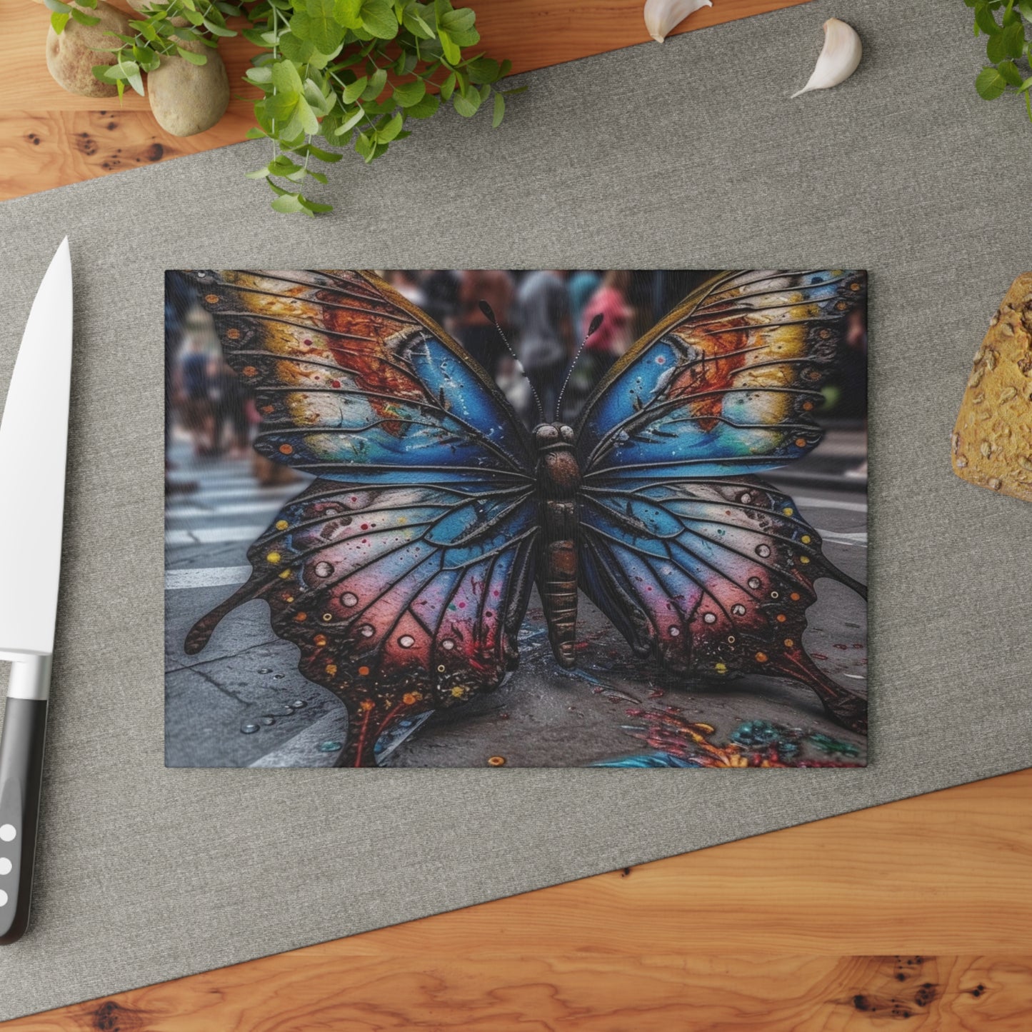 Glass Cutting Board Liquid Street Butterfly 4