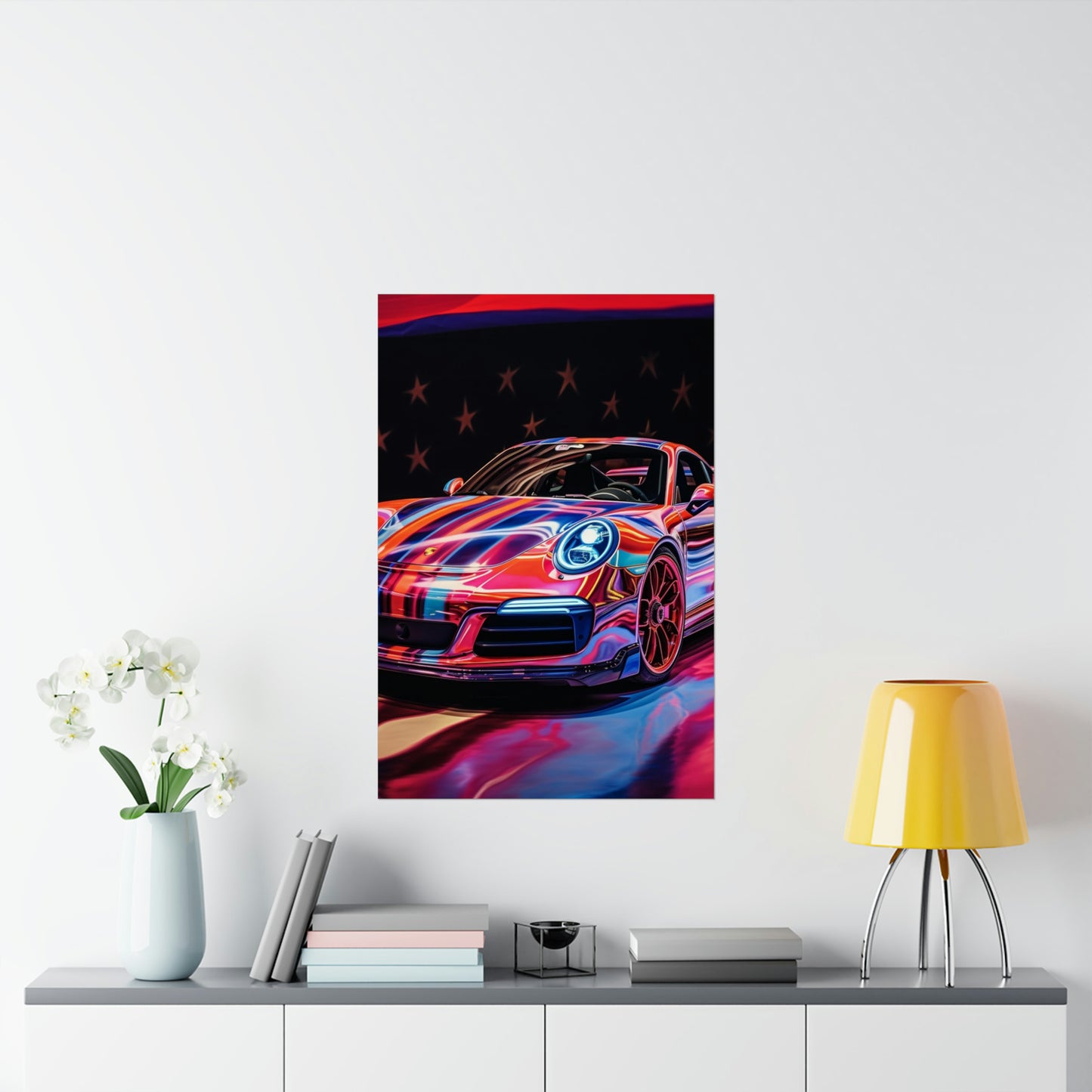 Premium Matte Vertical Posters American Flag Colored Porsche 3