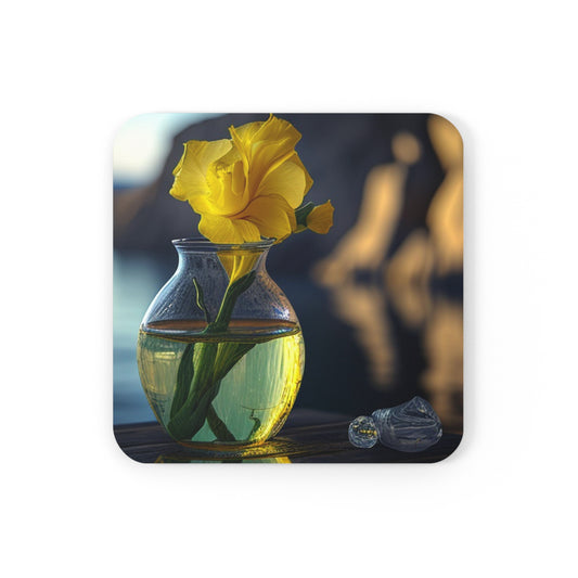 Corkwood Coaster Set Yellow Gladiolus glass 3