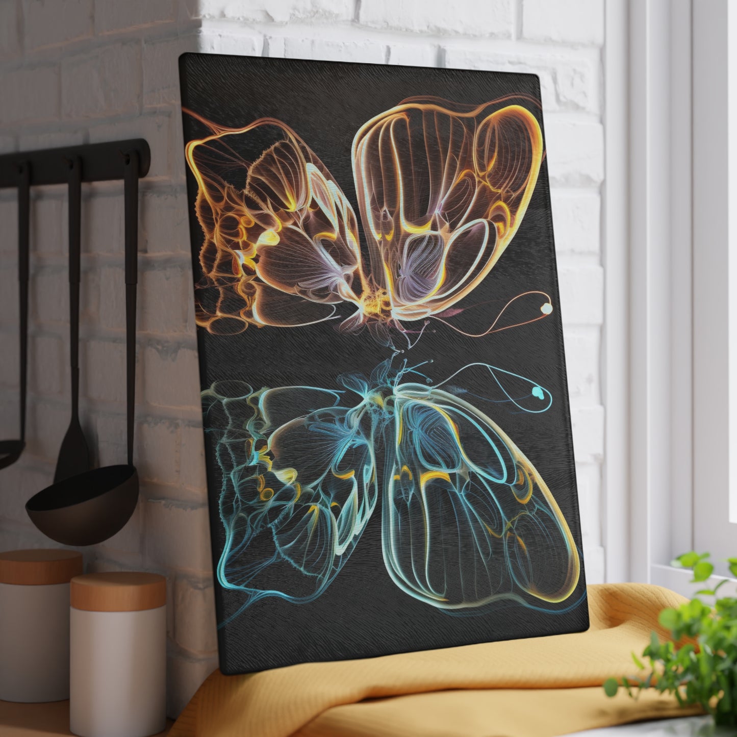 Glass Cutting Board Neon Glo Butterfly 3