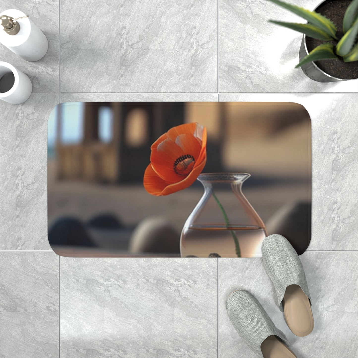 Memory Foam Bath Mat Poppy in a Glass Vase 1