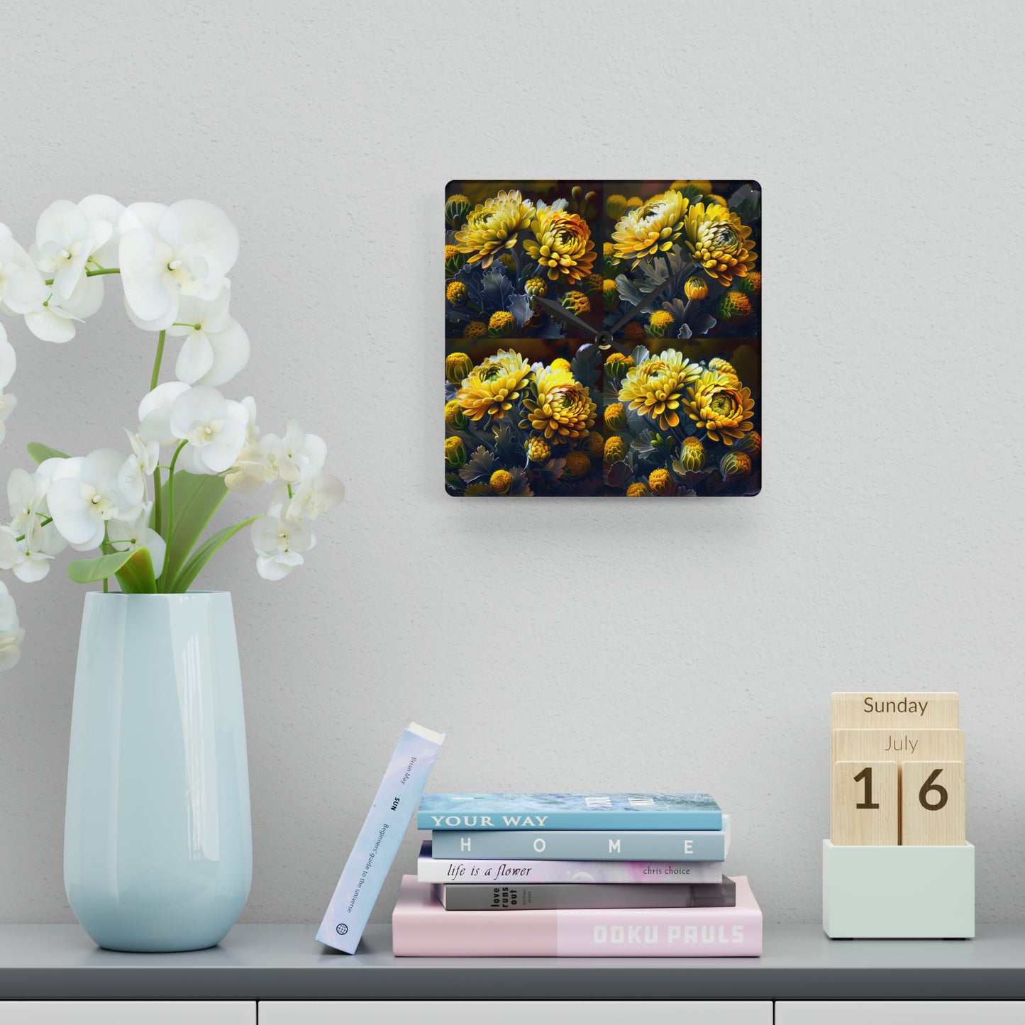 Acrylic Wall Clock Yellow Hermosas Flores Amarillas 5