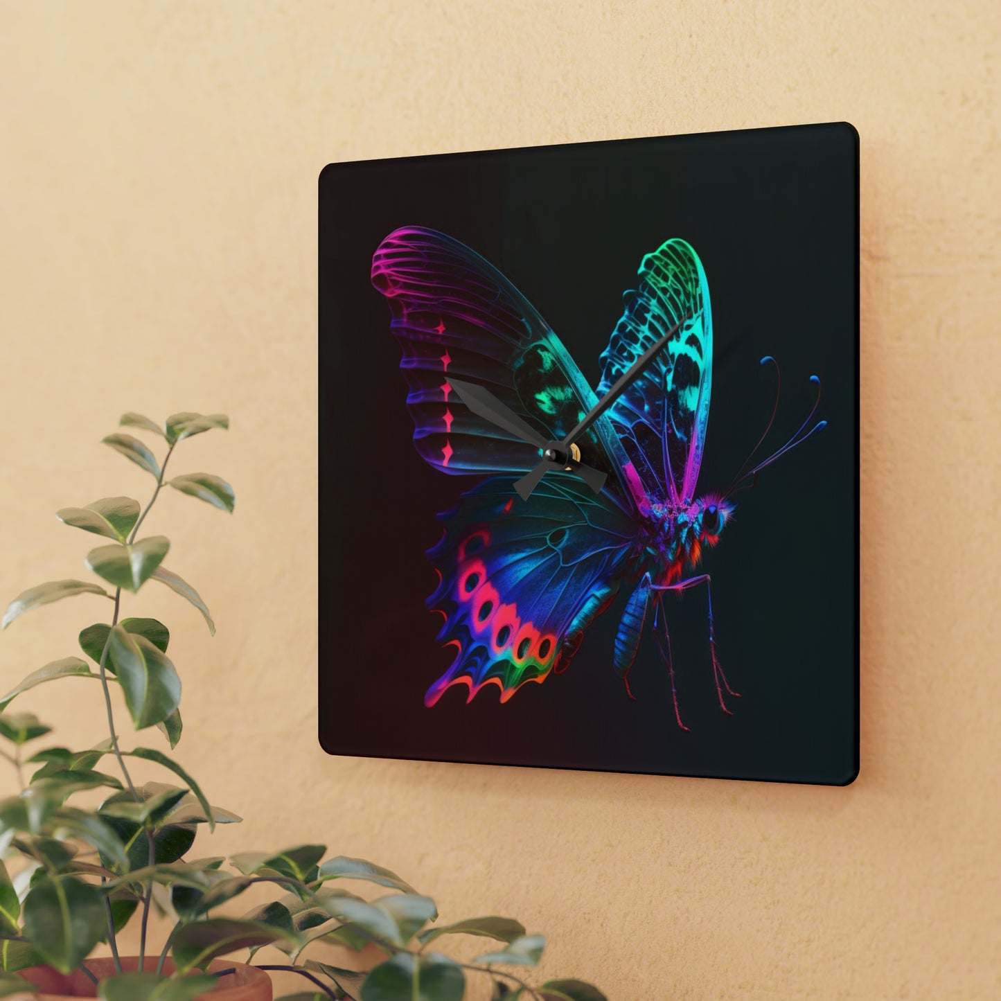 Acrylic Wall Clock Raw Hyper Color Butterfly 1