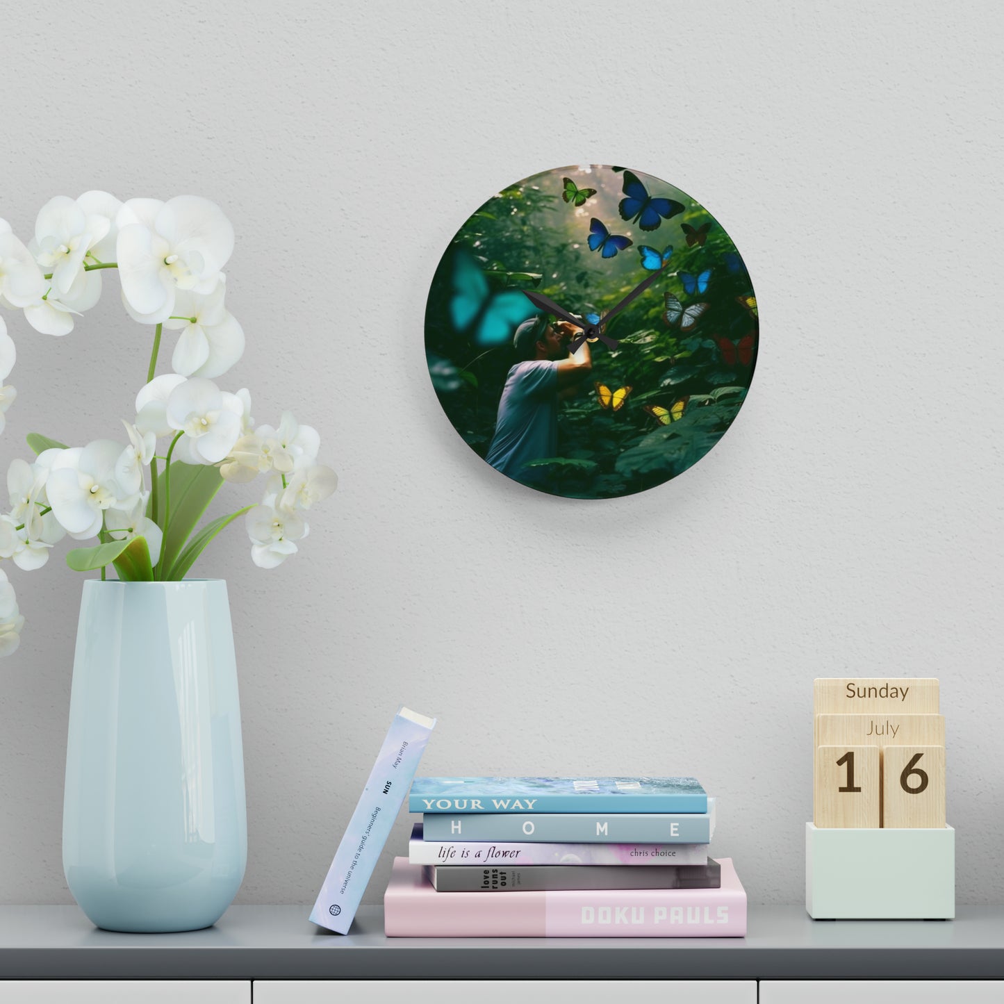 Acrylic Wall Clock Jungle Butterfly 1