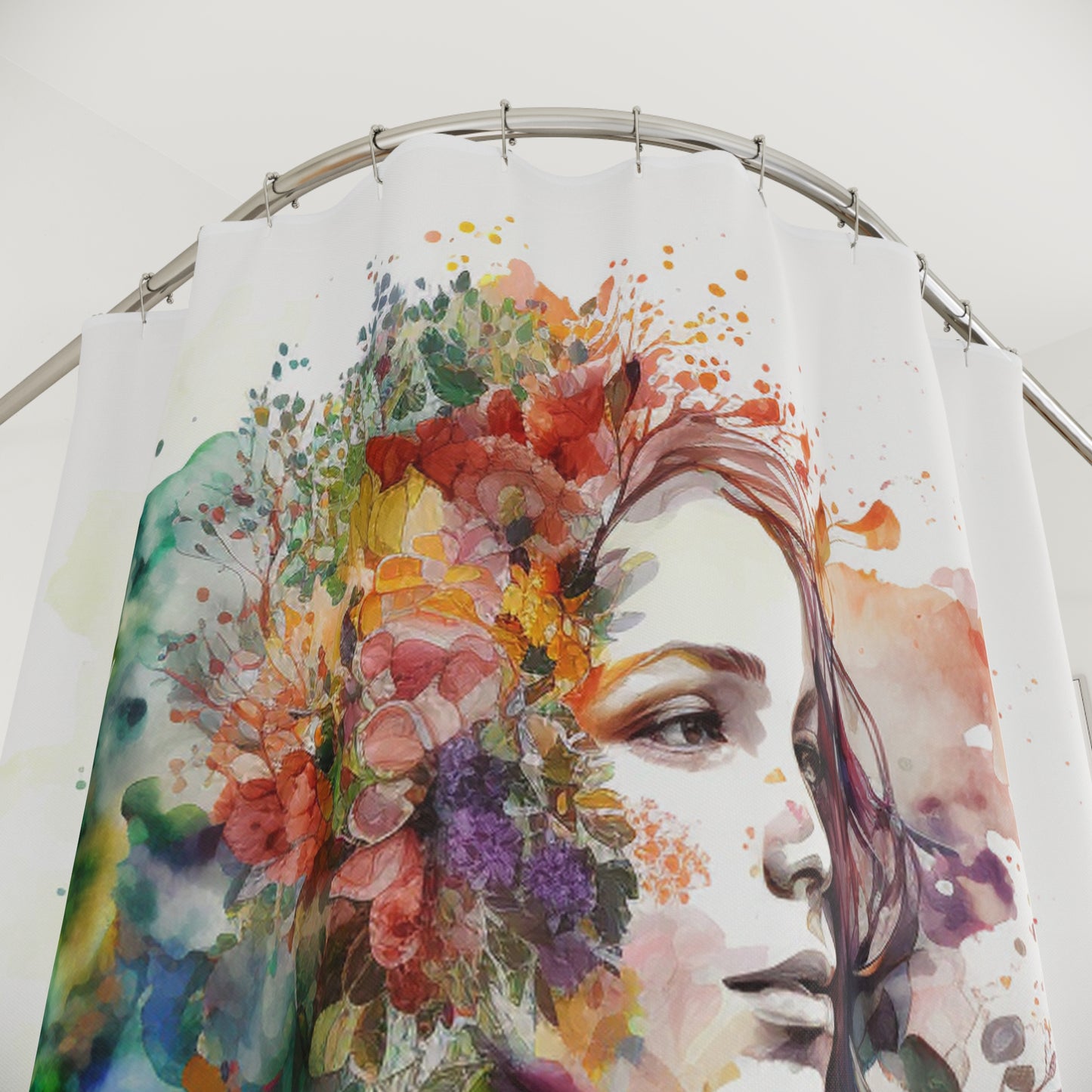 Polyester Shower Curtain Mother Nature Bright Spring Colors Realistic Watercolor 3
