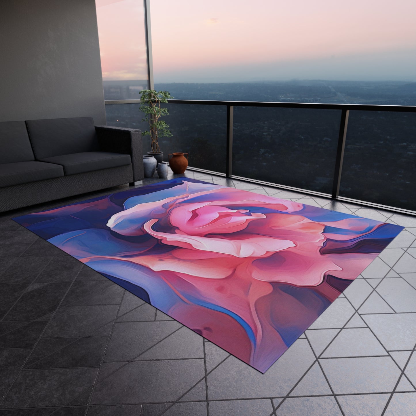 Outdoor Rug  Pink & Blue Tulip Rose 1