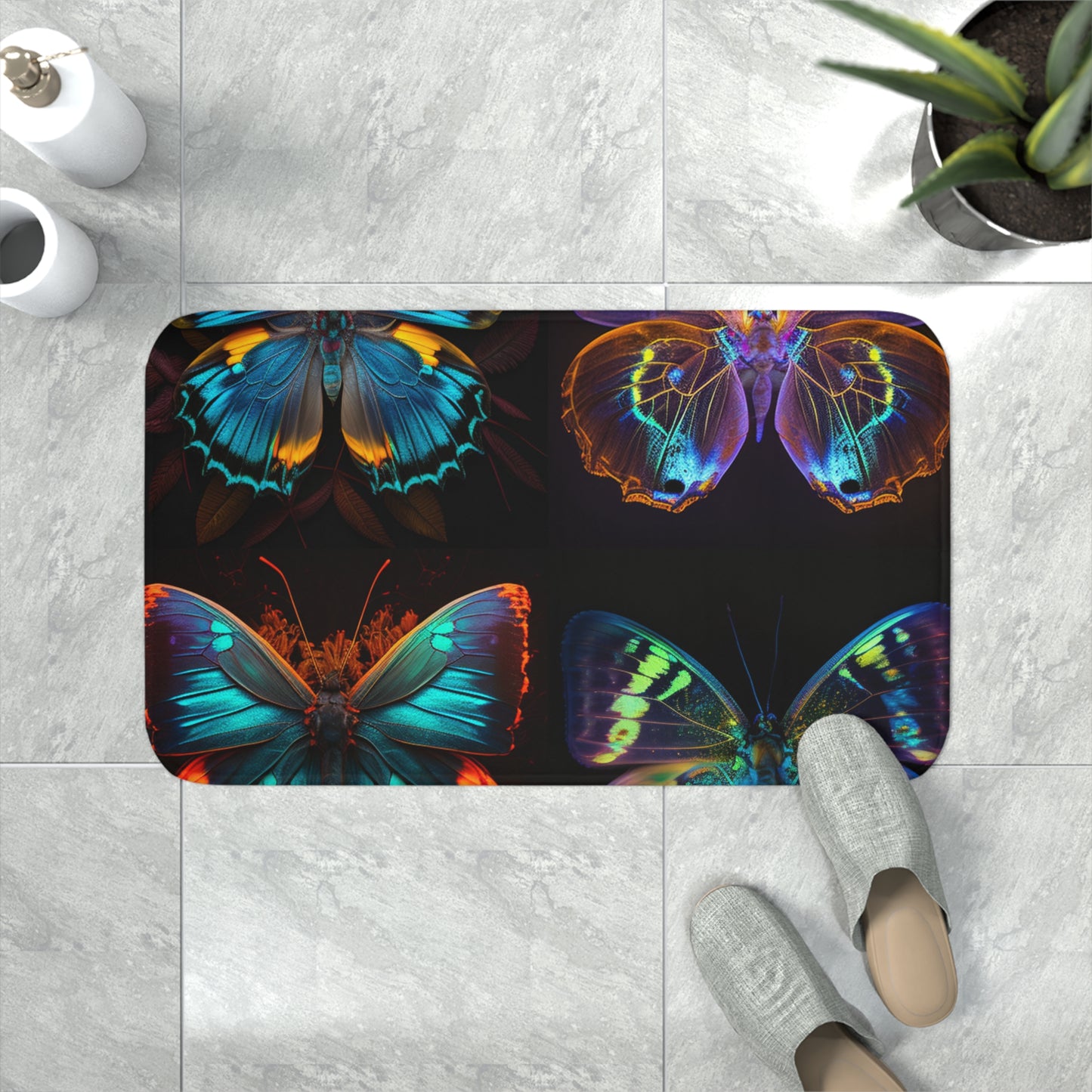 Memory Foam Bath Mat Neon Butterfly Flair 5