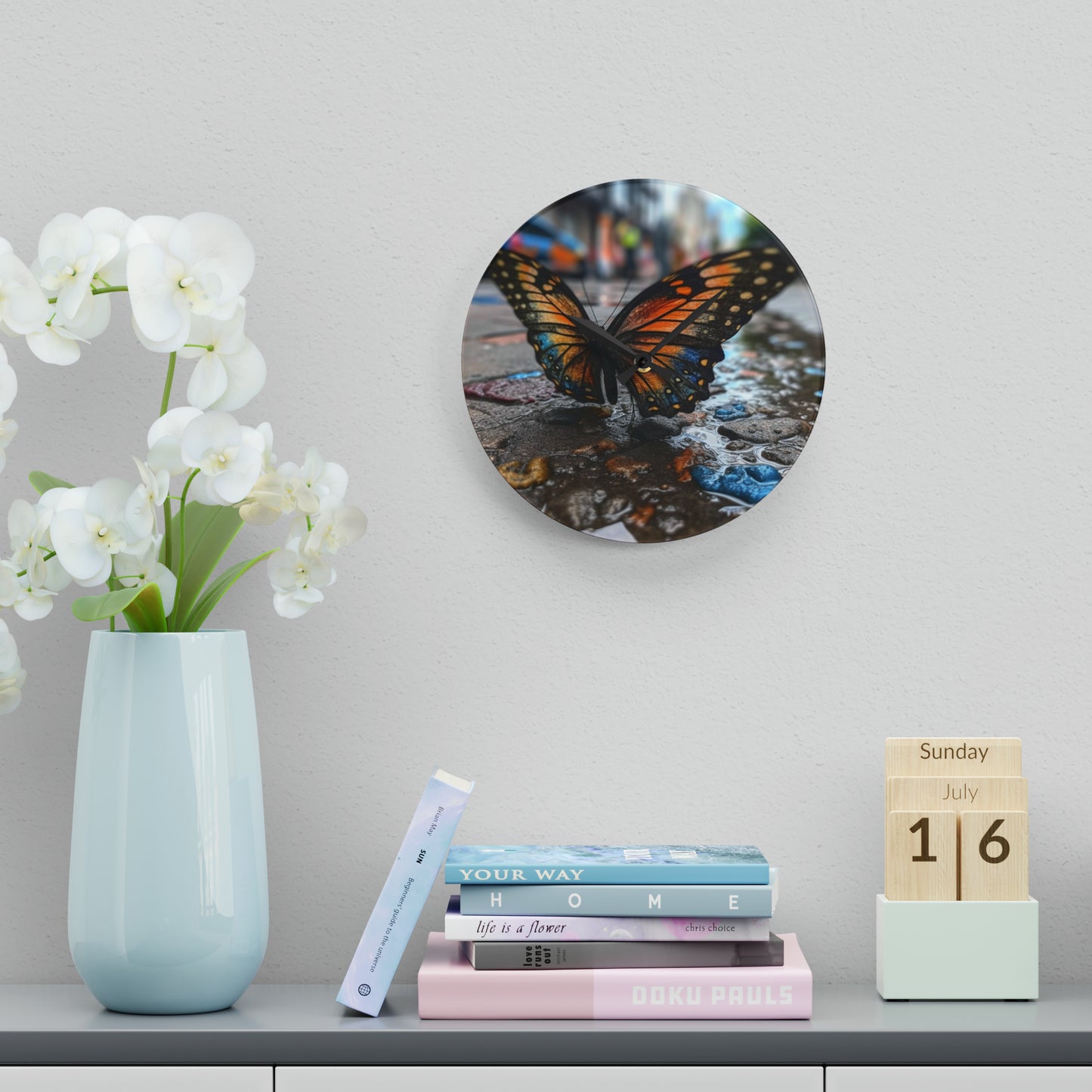 Acrylic Wall Clock Water Butterfly Street 4