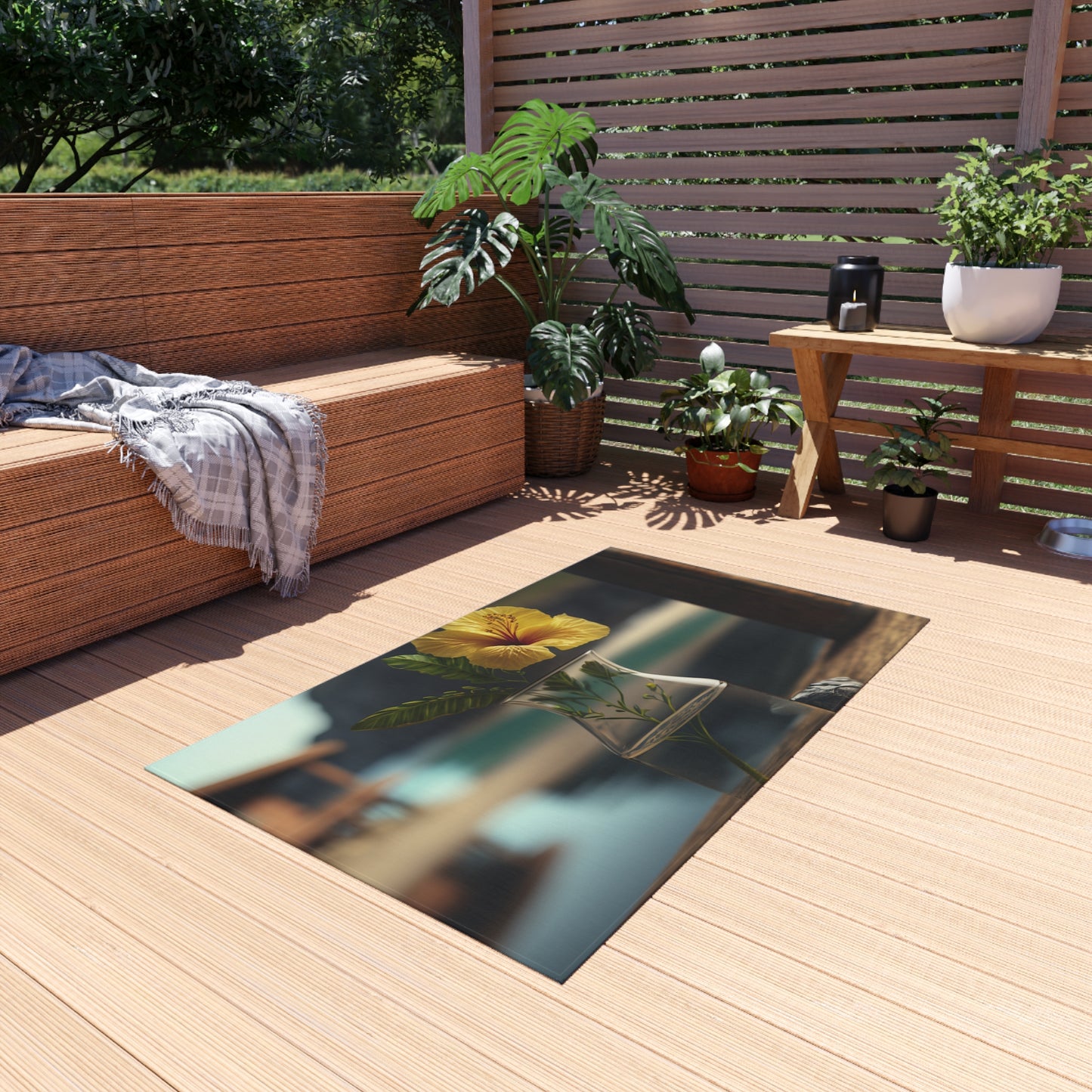 Outdoor Rug  Yellow Hibiscus Wood 4