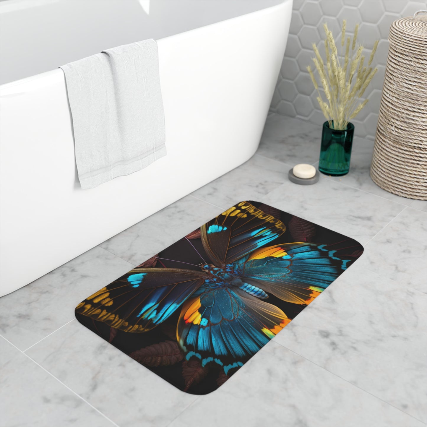 Memory Foam Bath Mat Neon Butterfly Flair 1