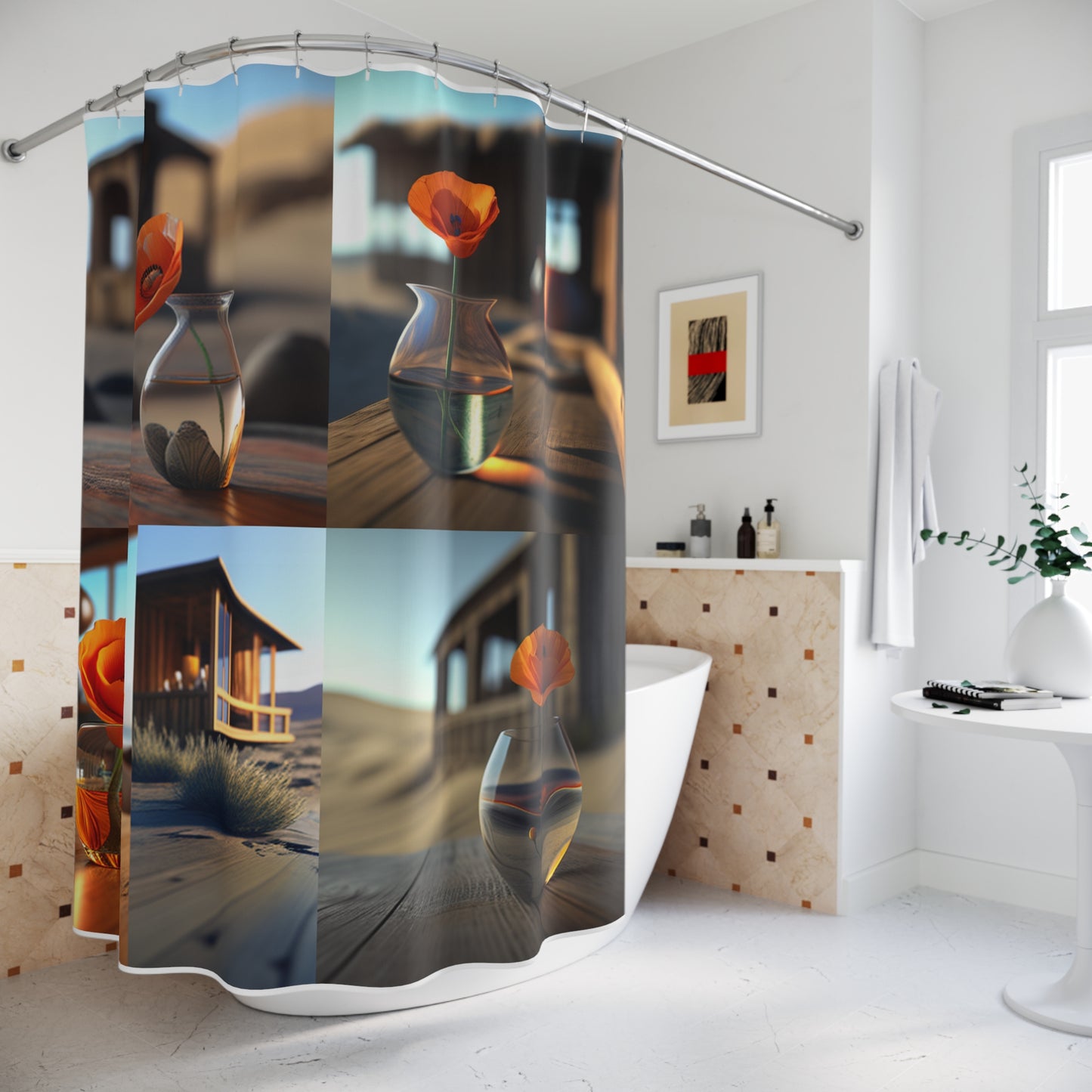 Polyester Shower Curtain Poppy in a Glass Vase 5