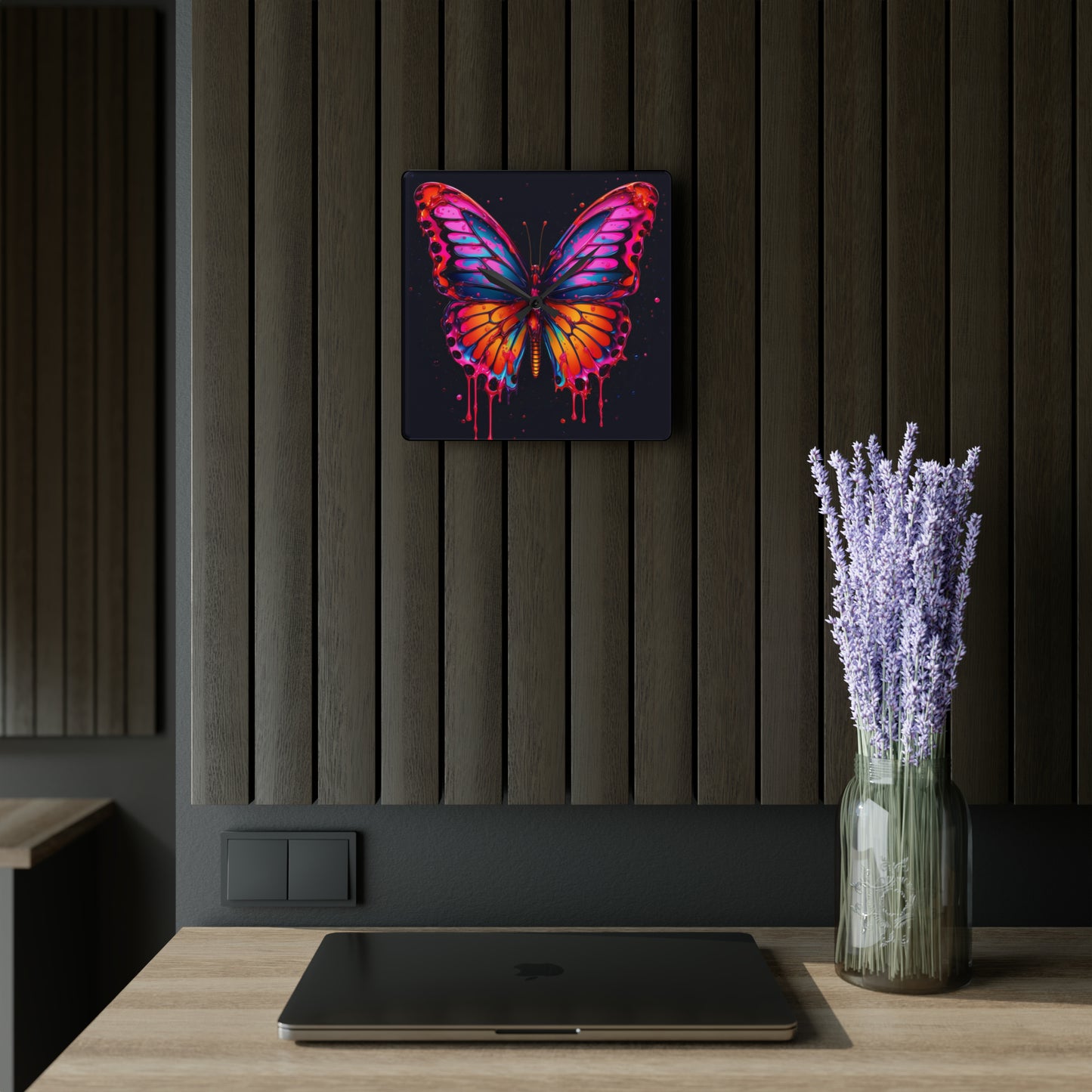 Acrylic Wall Clock Pink Butterfly Flair 1