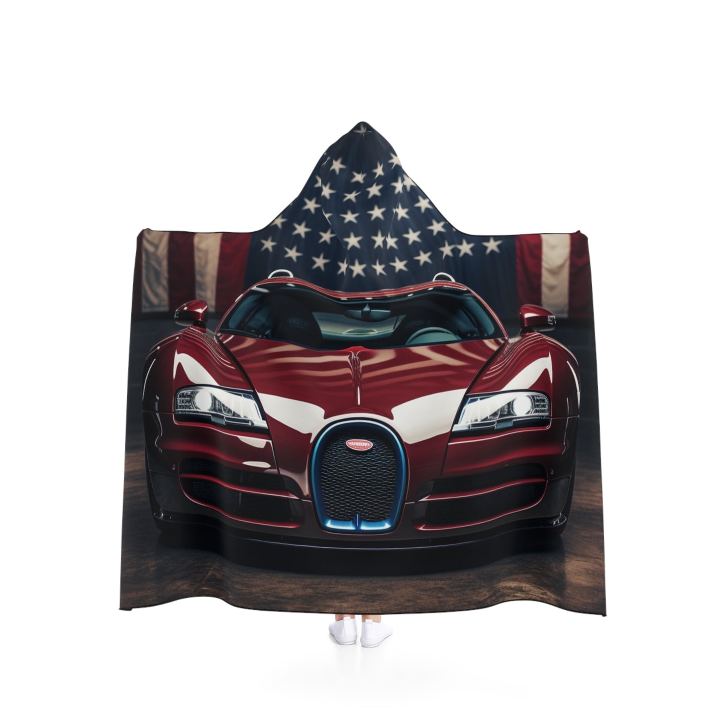 Hooded Blanket American Flag Background Bugatti 1