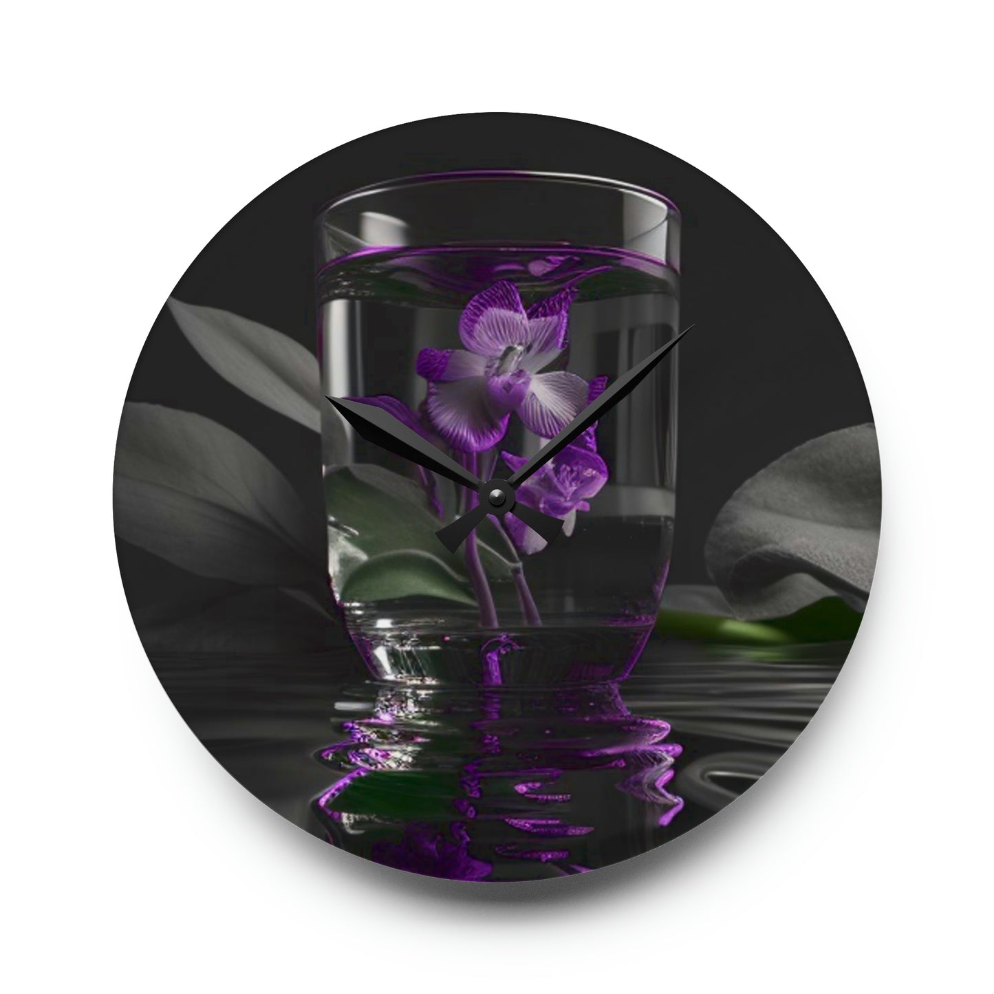 Acrylic Wall Clock Purple Orchid Glass vase 1