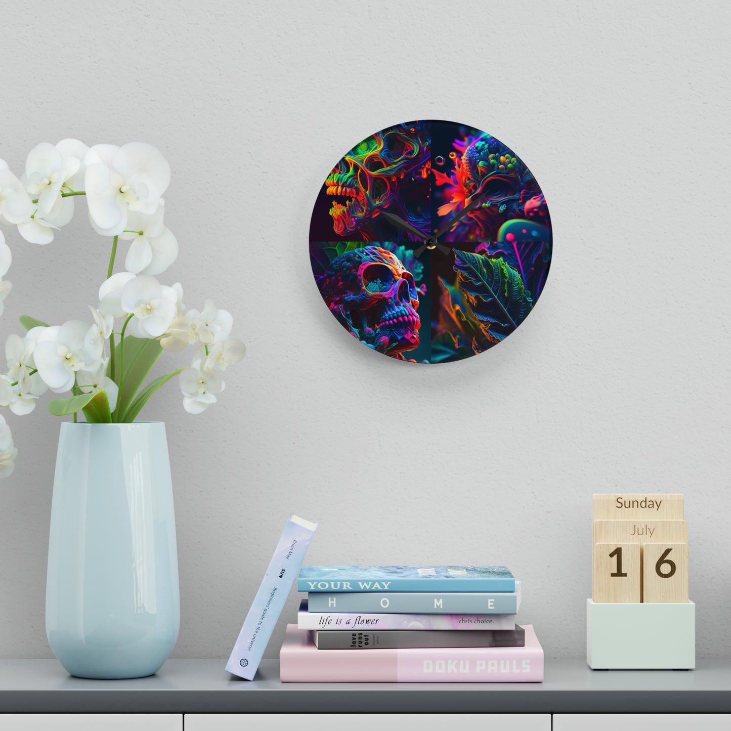 Acrylic Wall Clock Florescent Skull Death 5