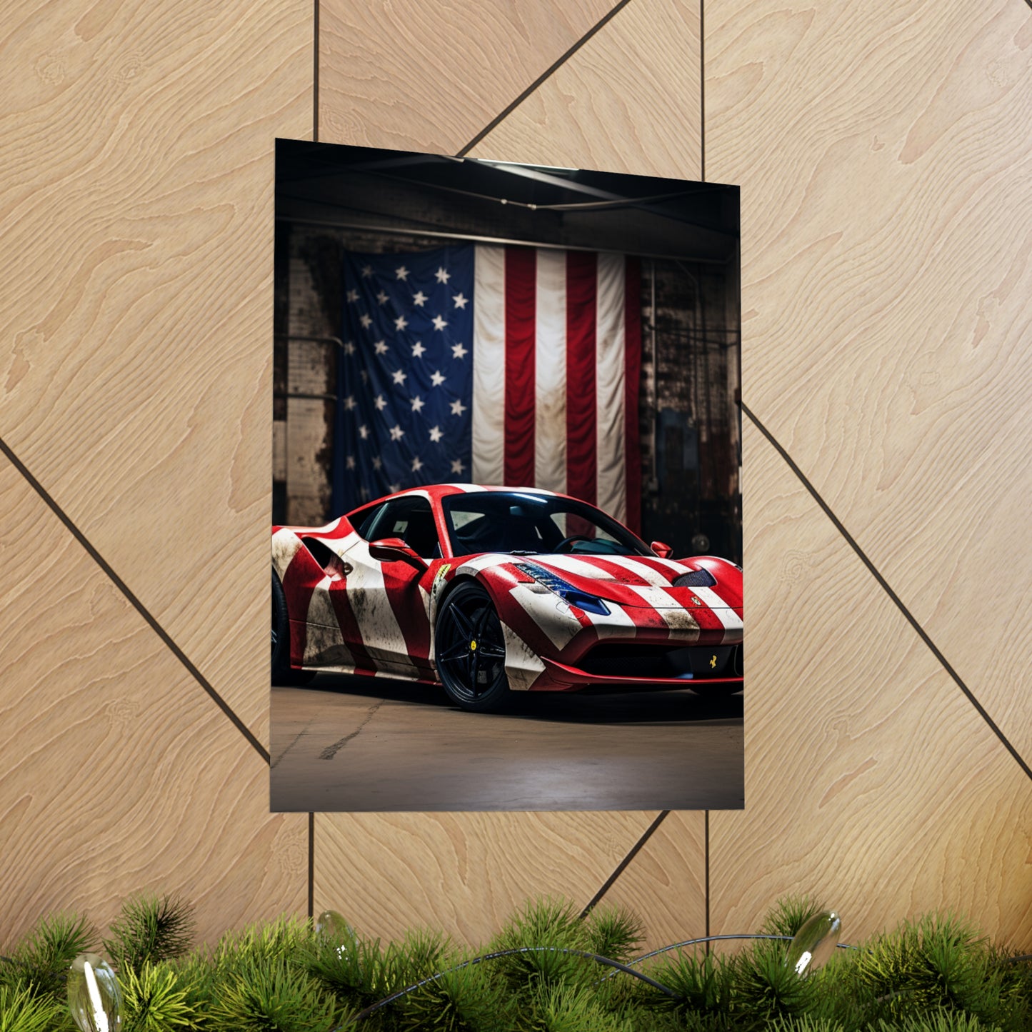 Premium Matte Vertical Posters American Flag Farrari 2