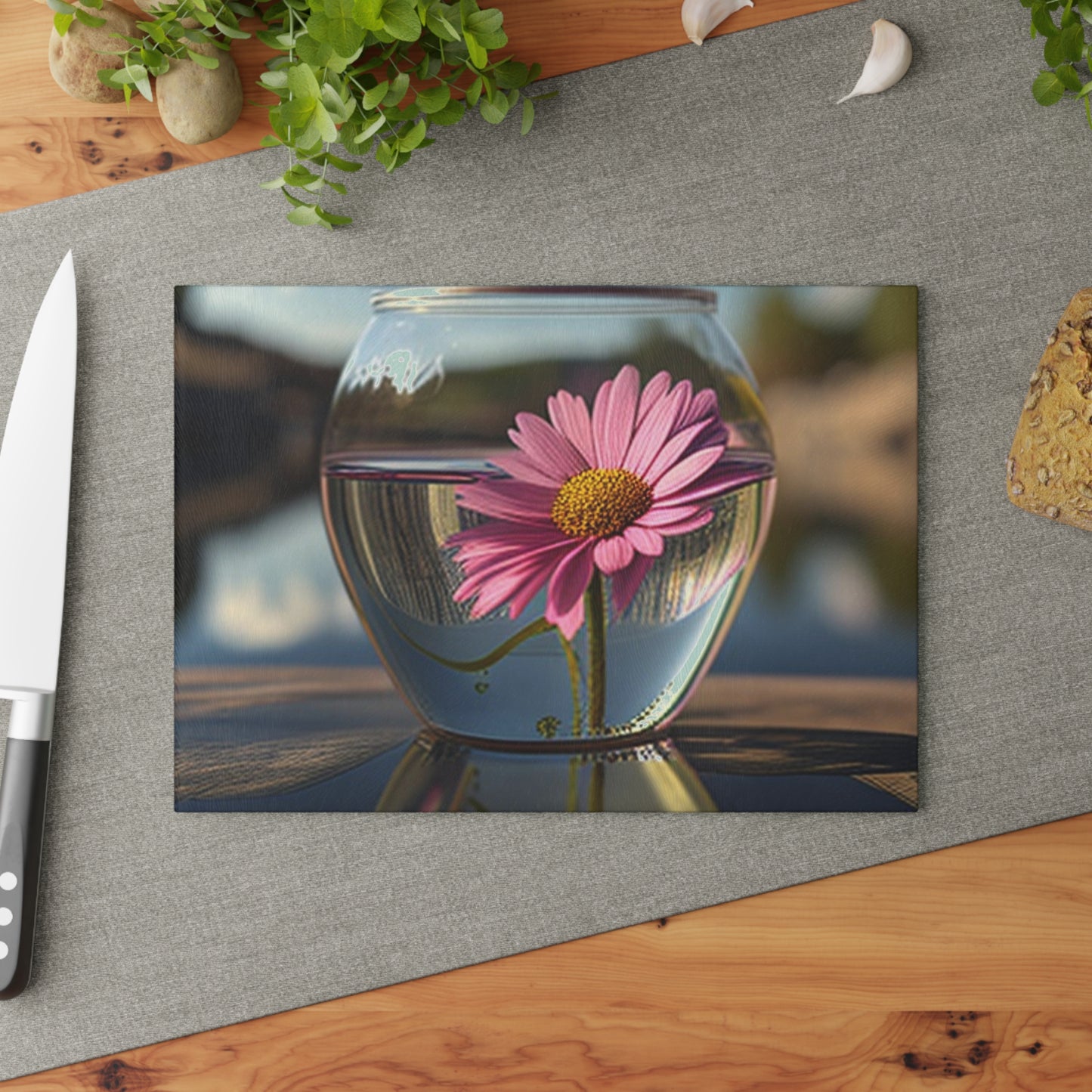 Glass Cutting Board Pink Daisy 3