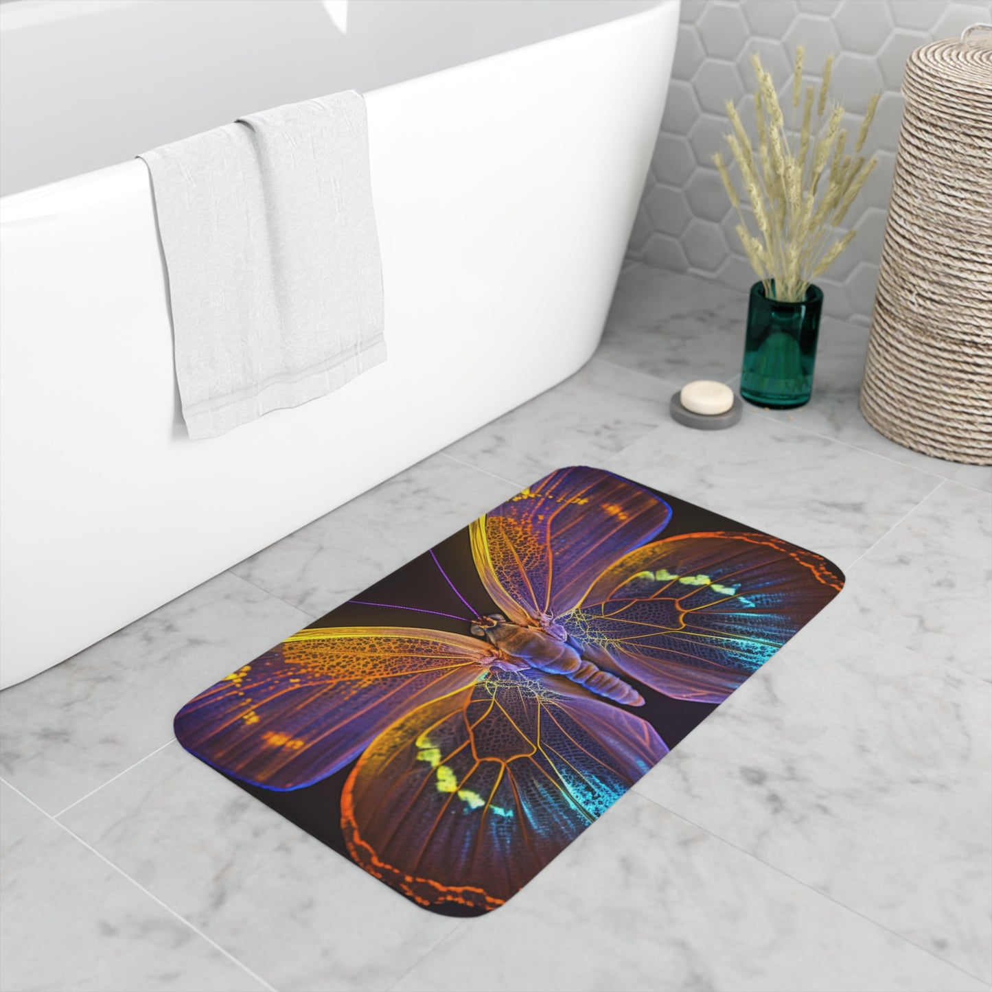 Memory Foam Bath Mat Neon Butterfly Flair 2