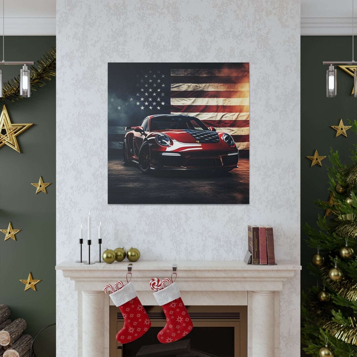 Canvas Gallery Wraps American Flag Background Porsche 2