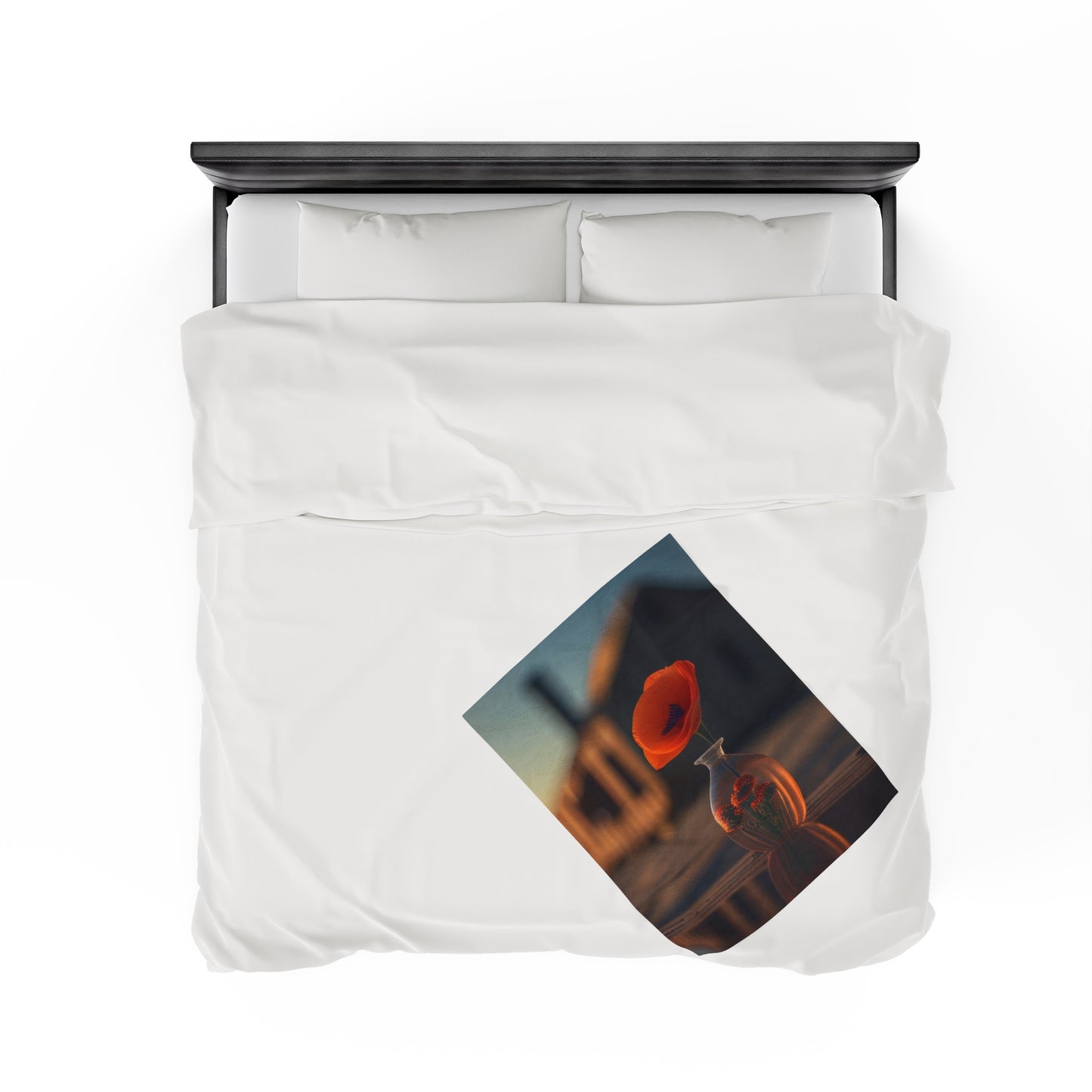 Velveteen Plush Blanket Orange Poppy in a Vase 3